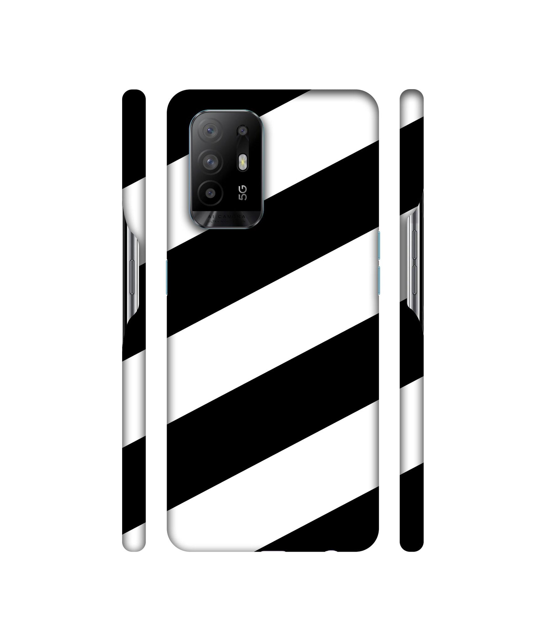 Black & White Line Designer Hard Back Cover for Oppo A94 5G