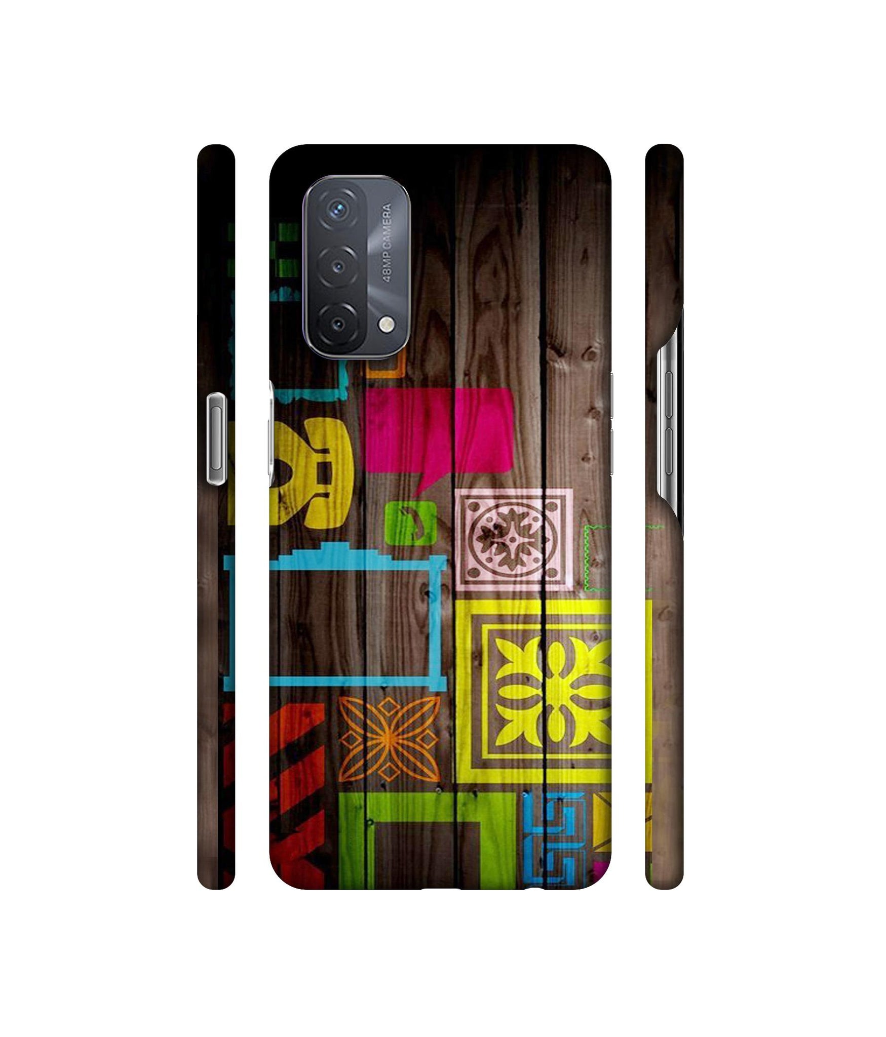Stamps on Wooden Texture Designer Hard Back Cover for Oppo A93 5G