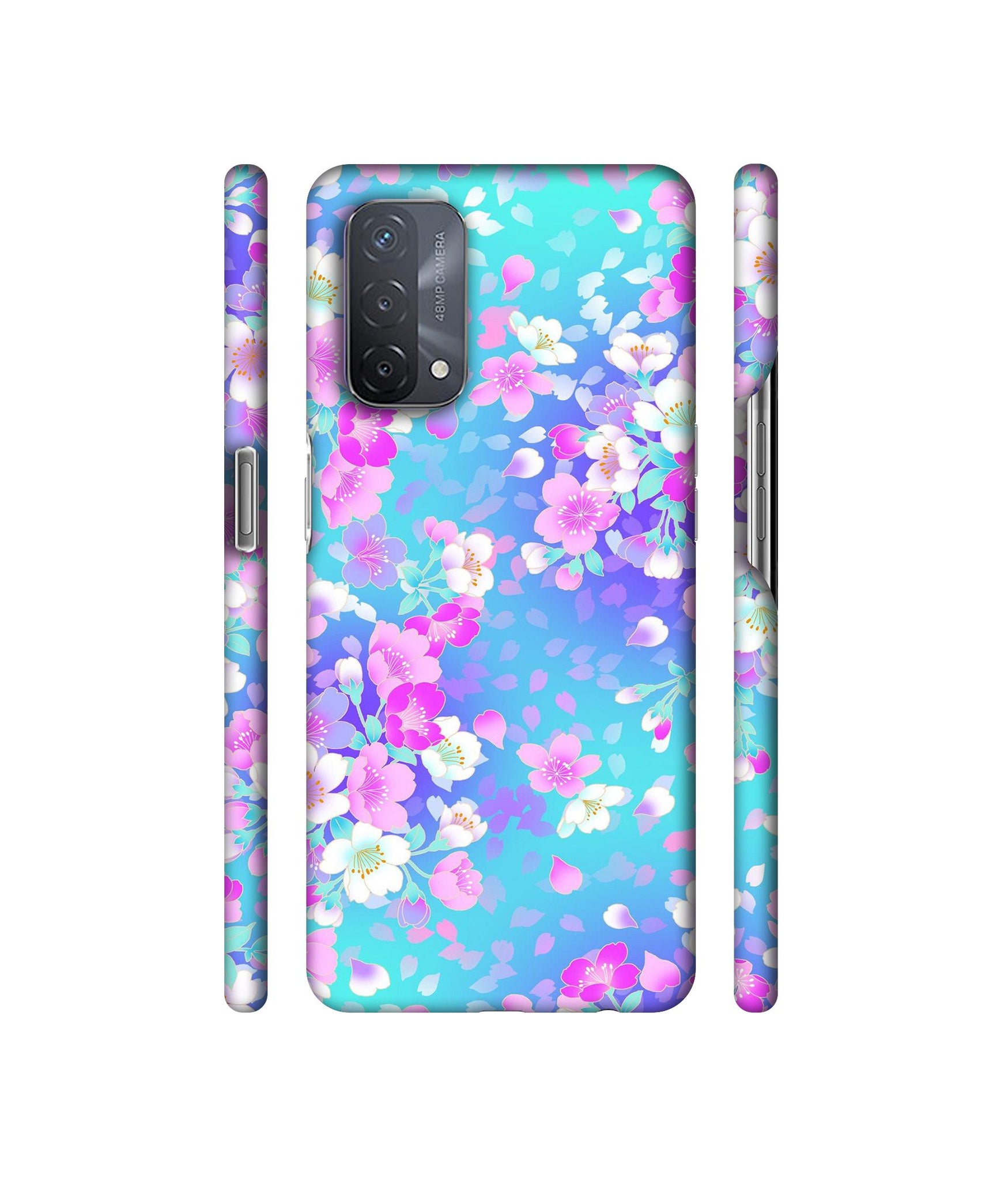 Floral Blue Pattern Designer Hard Back Cover for Oppo A93 5G