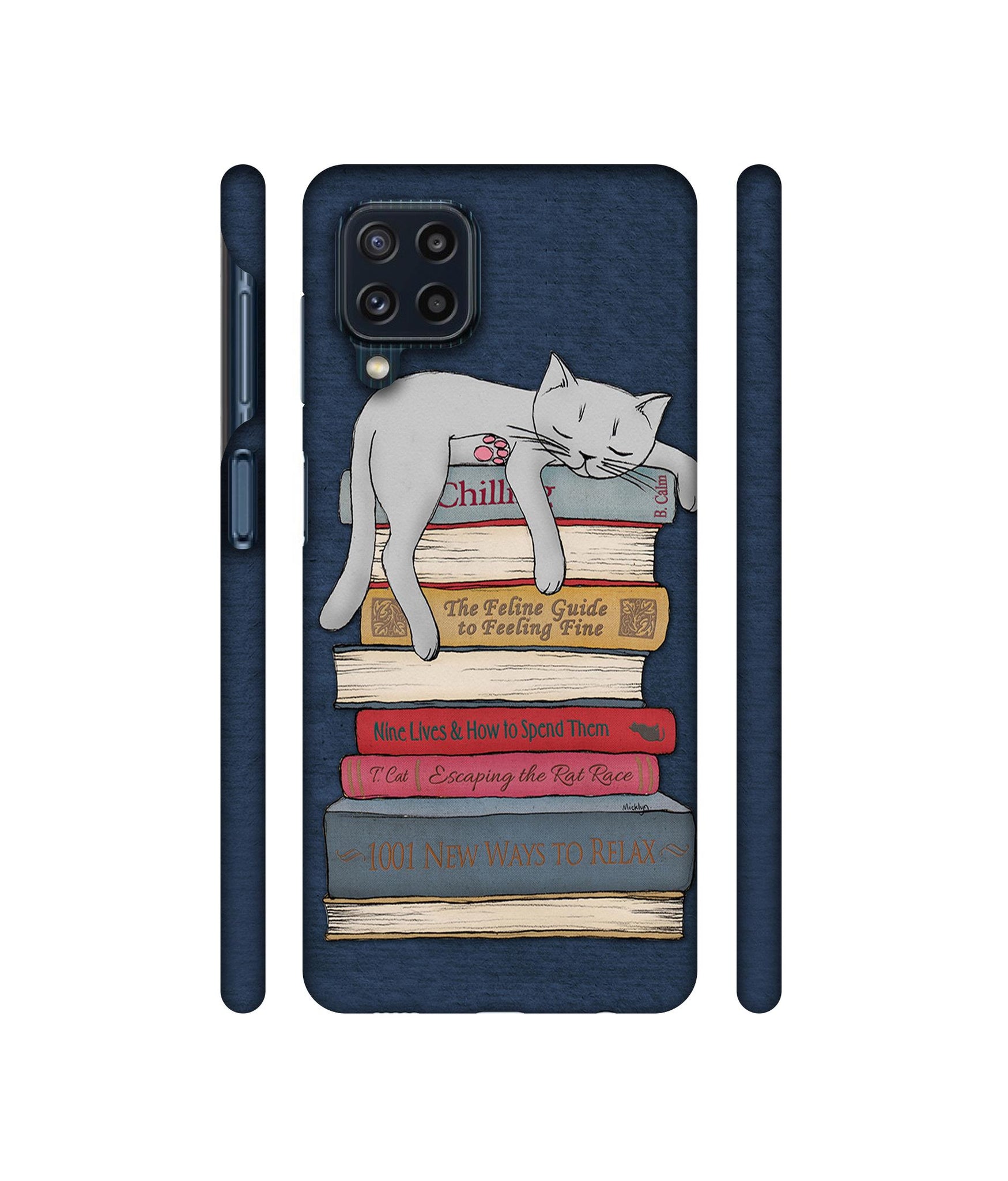 Cat Sleeping On The Books Designer Hard Back Cover for Samsung Galaxy M32 4G