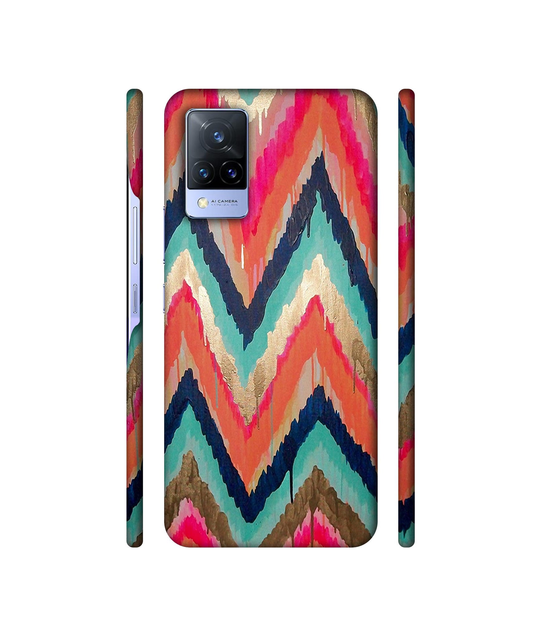 Colorful Zig-Zag Lines Art Designer Hard Back Cover for Vivo V21 5G