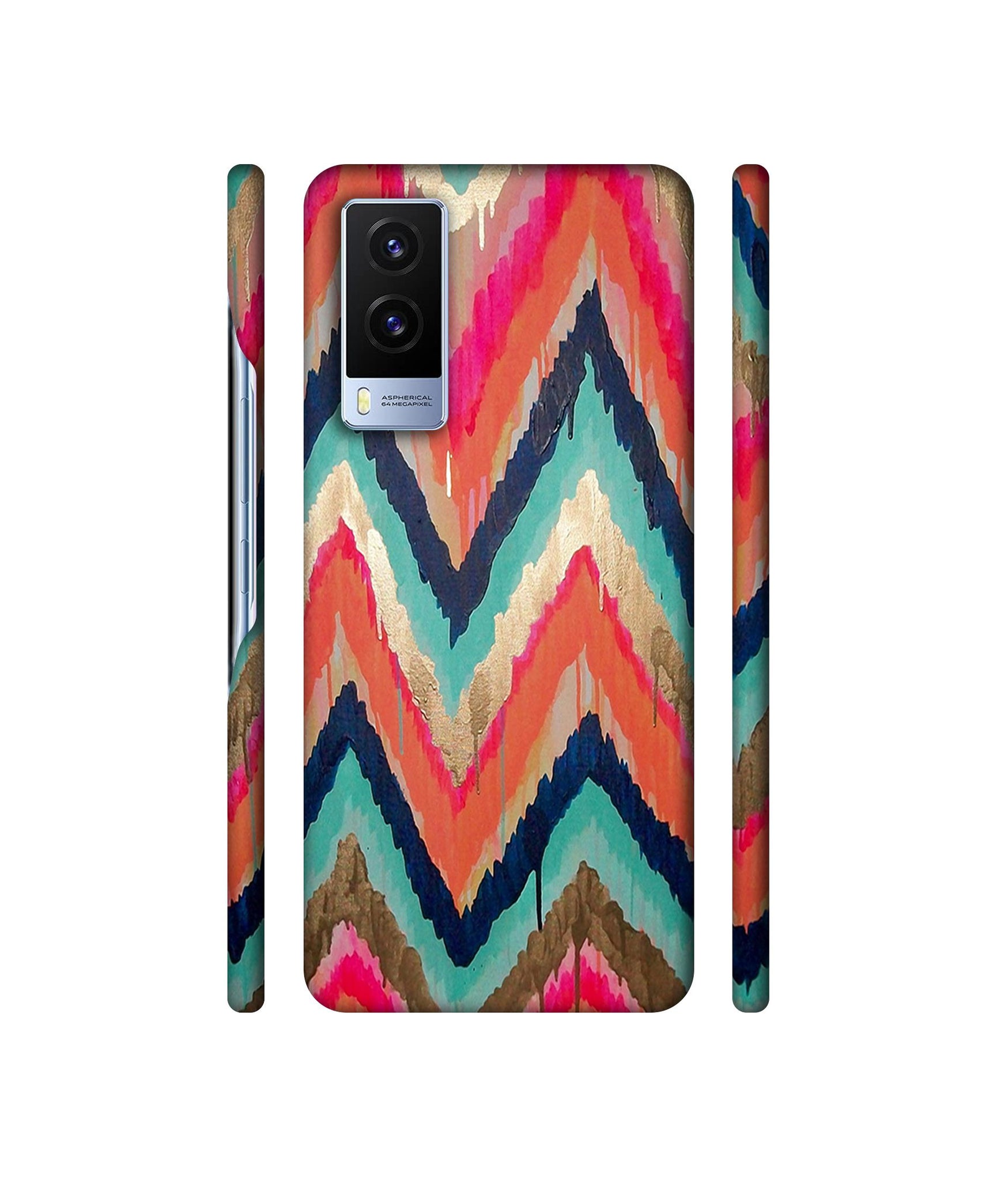 Colorful Zig-Zag Lines Art Designer Hard Back Cover for Vivo V21E 5G