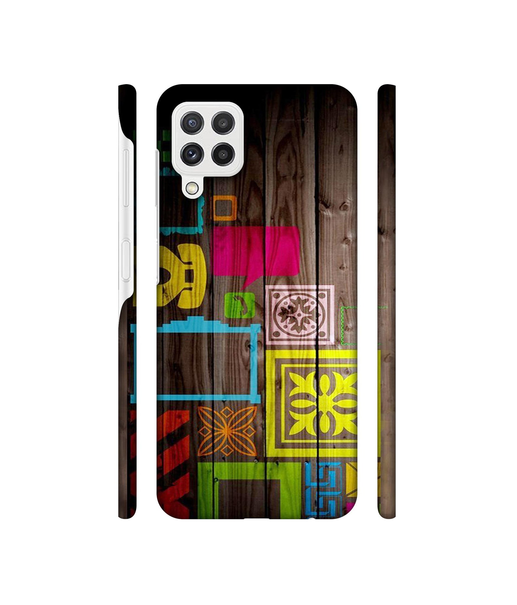 Stamps on Wooden Texture Designer Hard Back Cover for Samsung Galaxy A22 4G