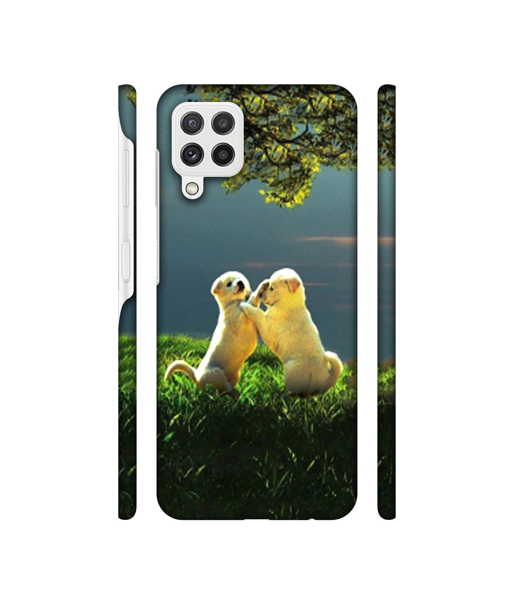 Puppy Couple Play Kids Nature Designer Hard Back Cover for Samsung Galaxy A22 4G
