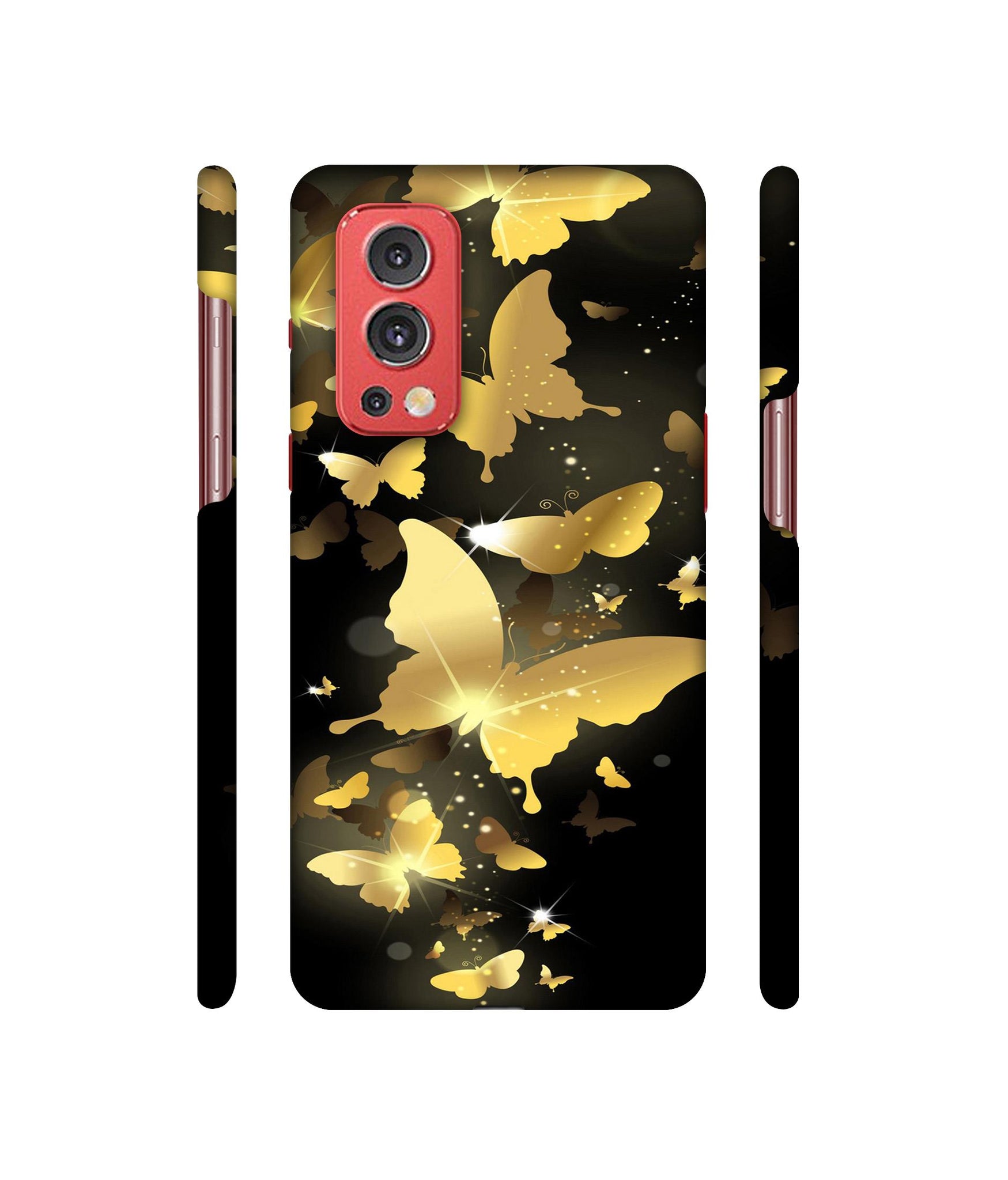 Golden Butterfly Pattern Designer Hard Back Cover for OnePlus Nord2 5G