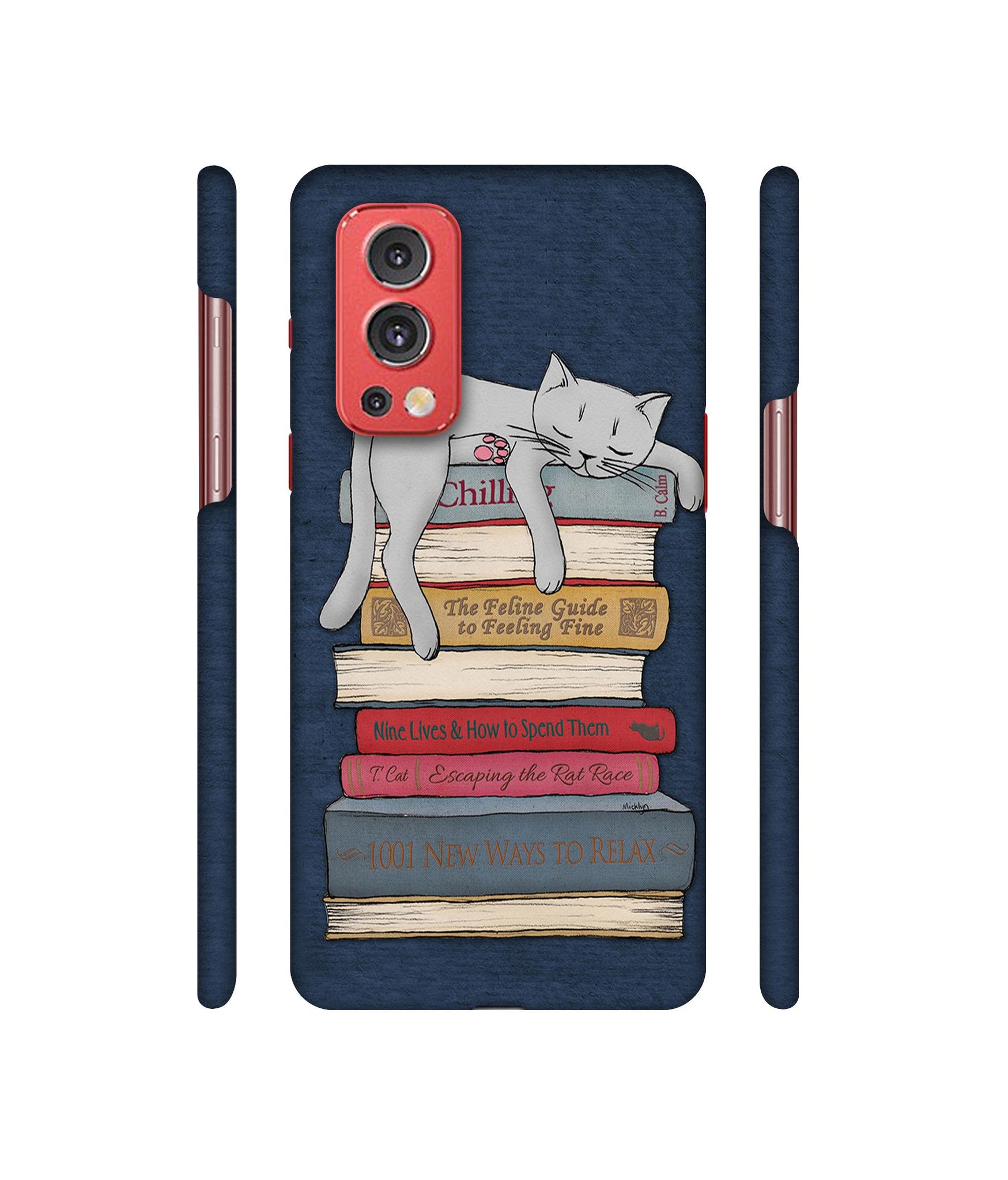 Cat Sleeping On The Books Designer Hard Back Cover for OnePlus Nord2 5G