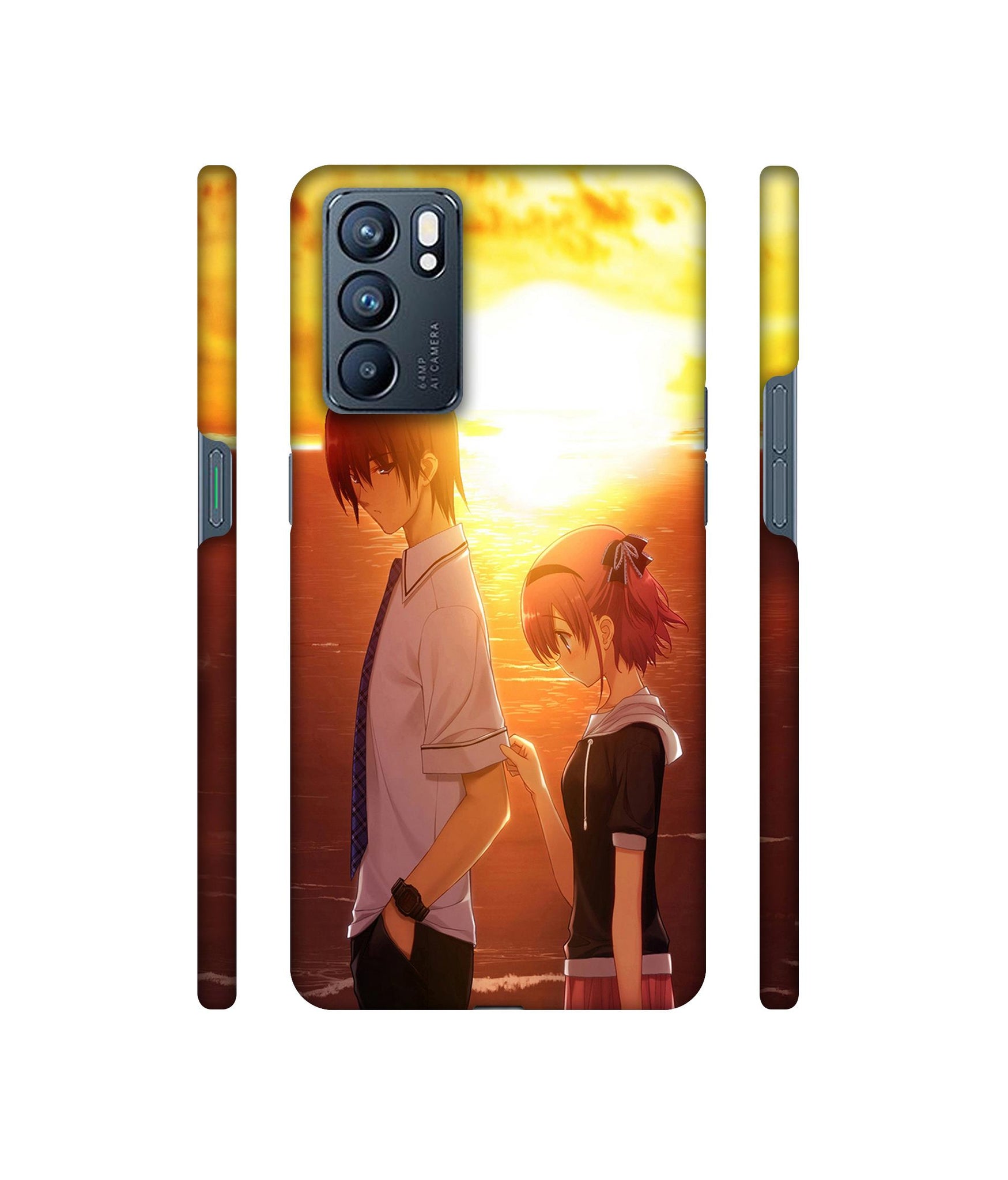 Girl Boy Sunset Sea Designer Hard Back Cover for Oppo Reno6 5G