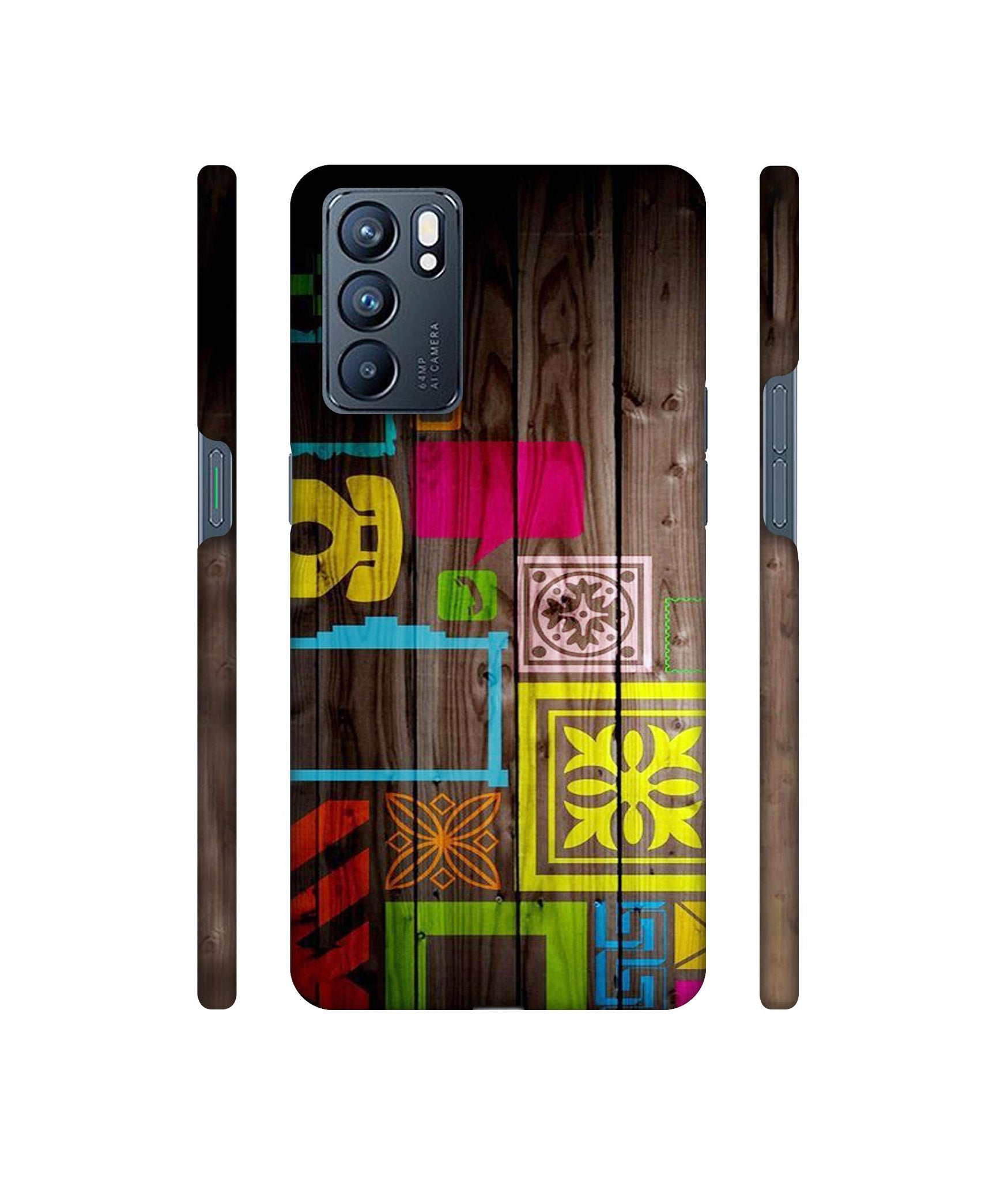 Stamps on Wooden Texture Designer Hard Back Cover for Oppo Reno6 5G