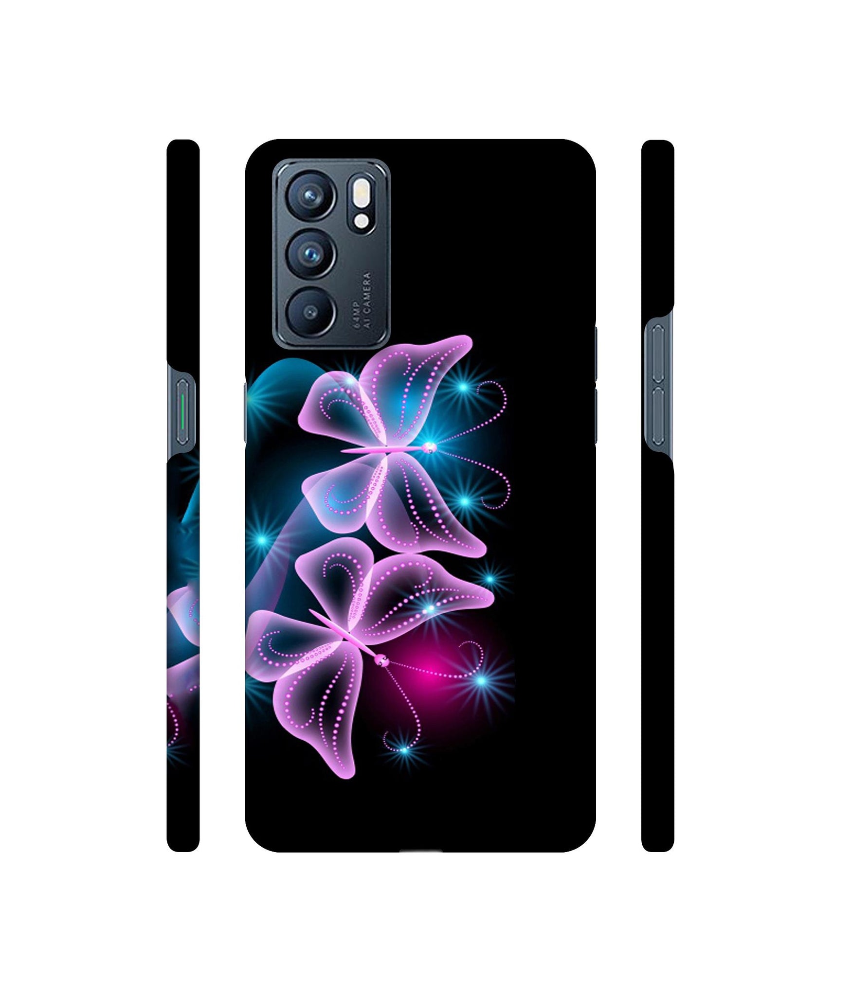 Butterflies Neon Light Designer Hard Back Cover for Oppo Reno6 5G