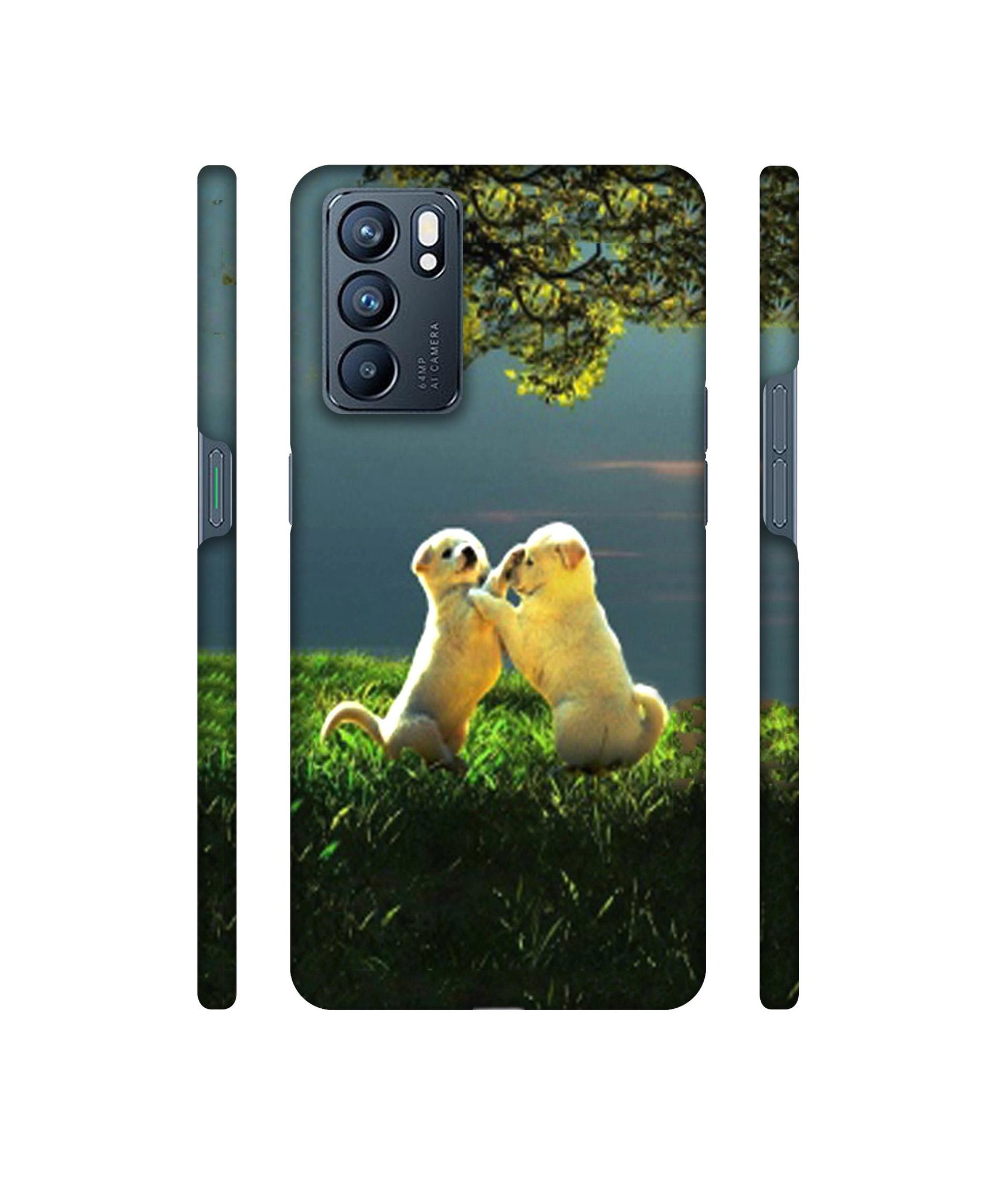 Puppy Couple Play Kids Nature Designer Hard Back Cover for Oppo Reno6 5G