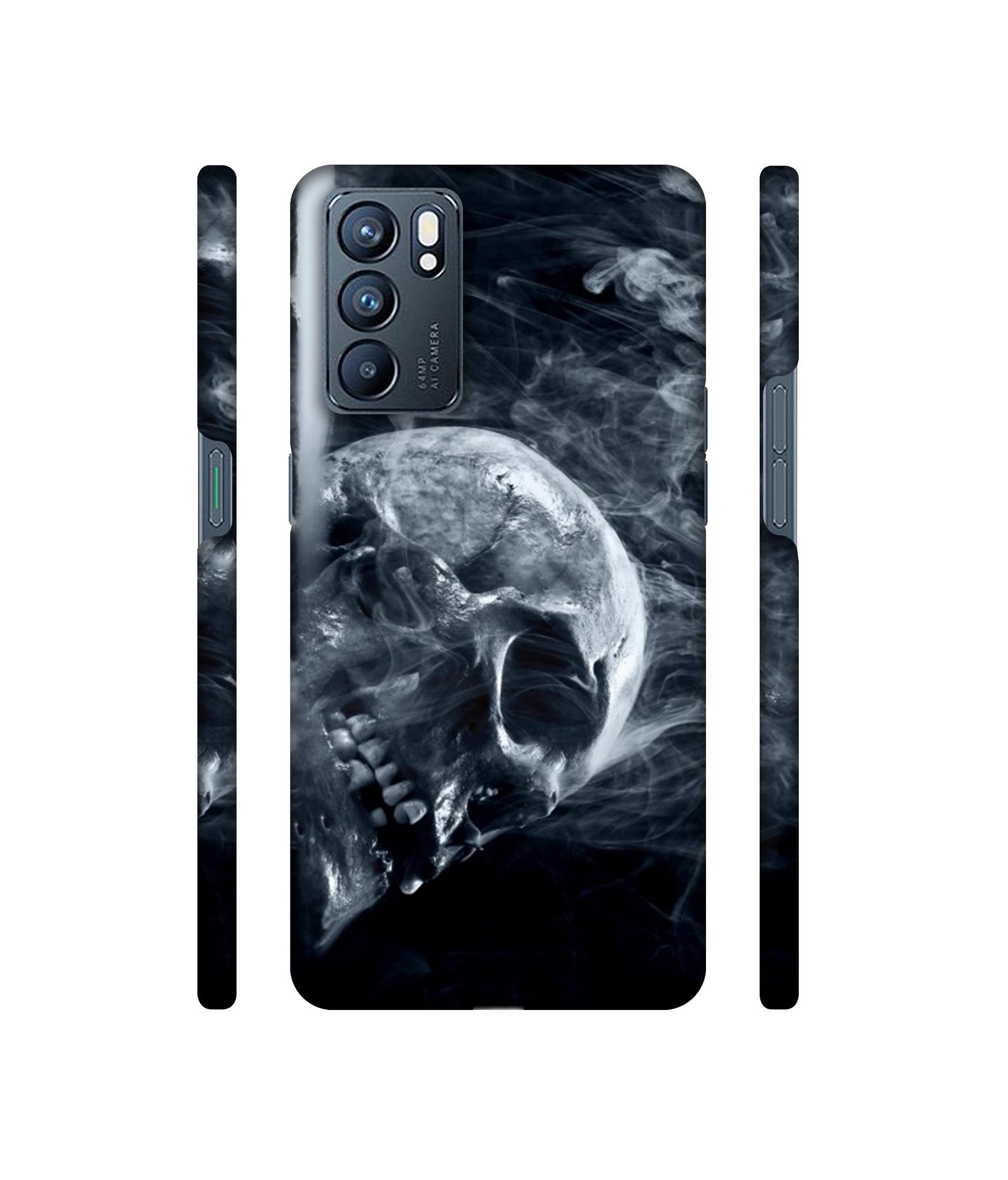 Skull Smoke Blue Scary Death Designer Hard Back Cover for Oppo Reno6 5G