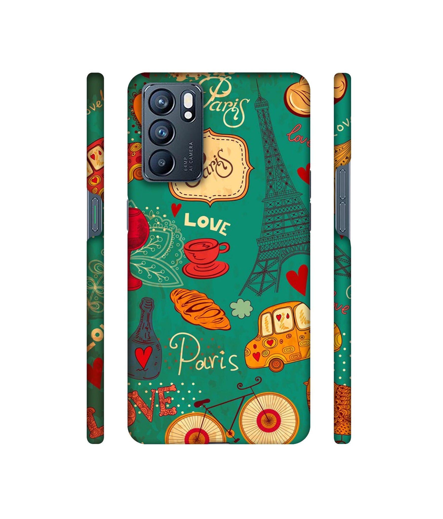 Paris Love Print Designer Hard Back Cover for Oppo Reno6 5G