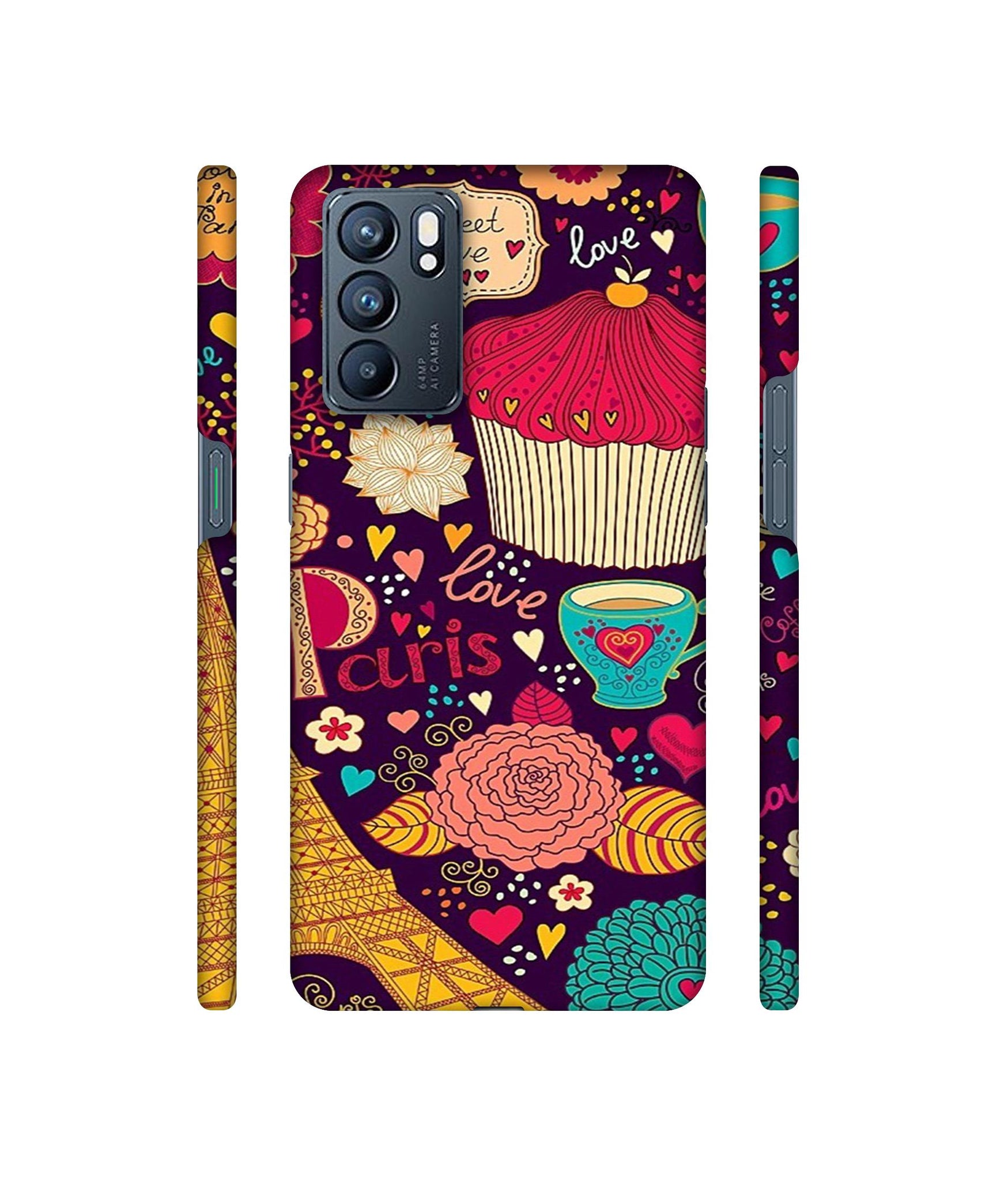 Paris Flower Love Designer Hard Back Cover for Oppo Reno6 5G