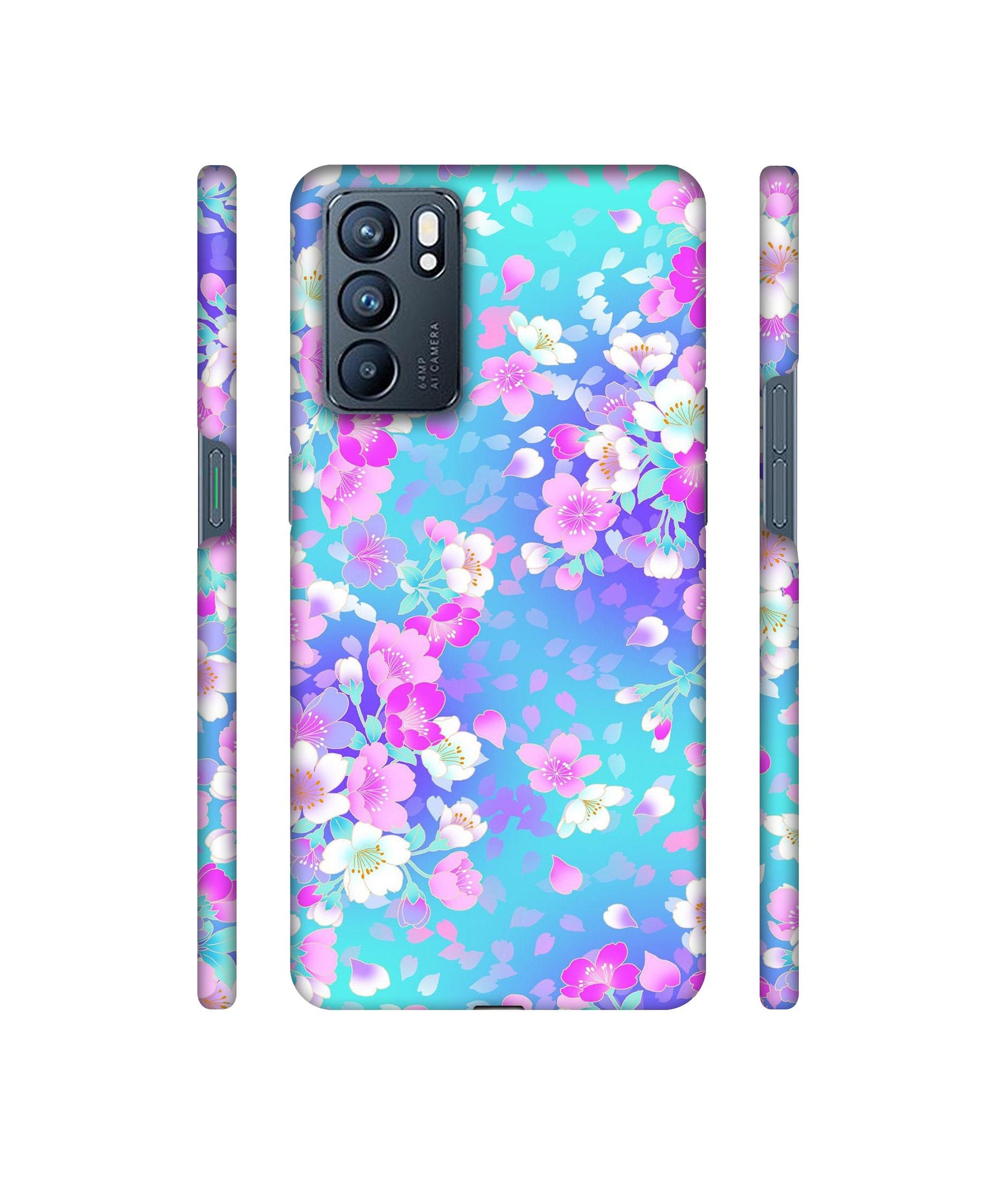 Floral Blue Pattern Designer Hard Back Cover for Oppo Reno6 5G