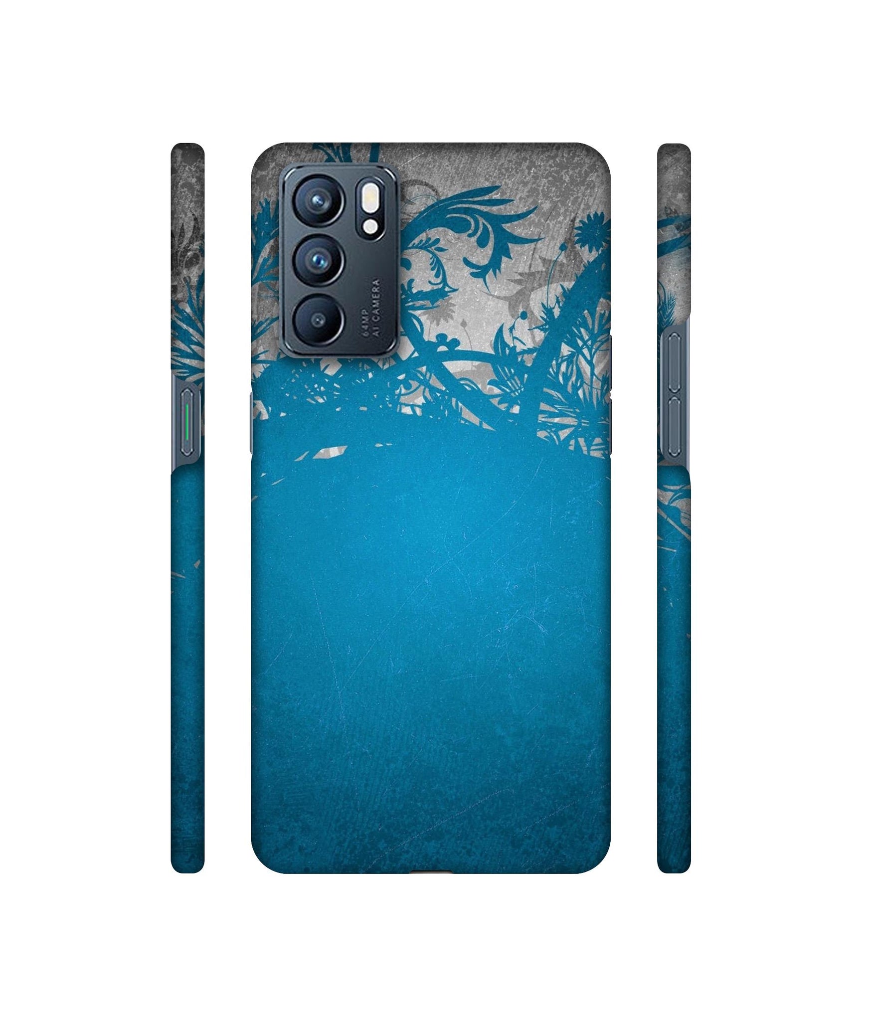 Blue Floral Pattern Designer Hard Back Cover for Oppo Reno6 5G
