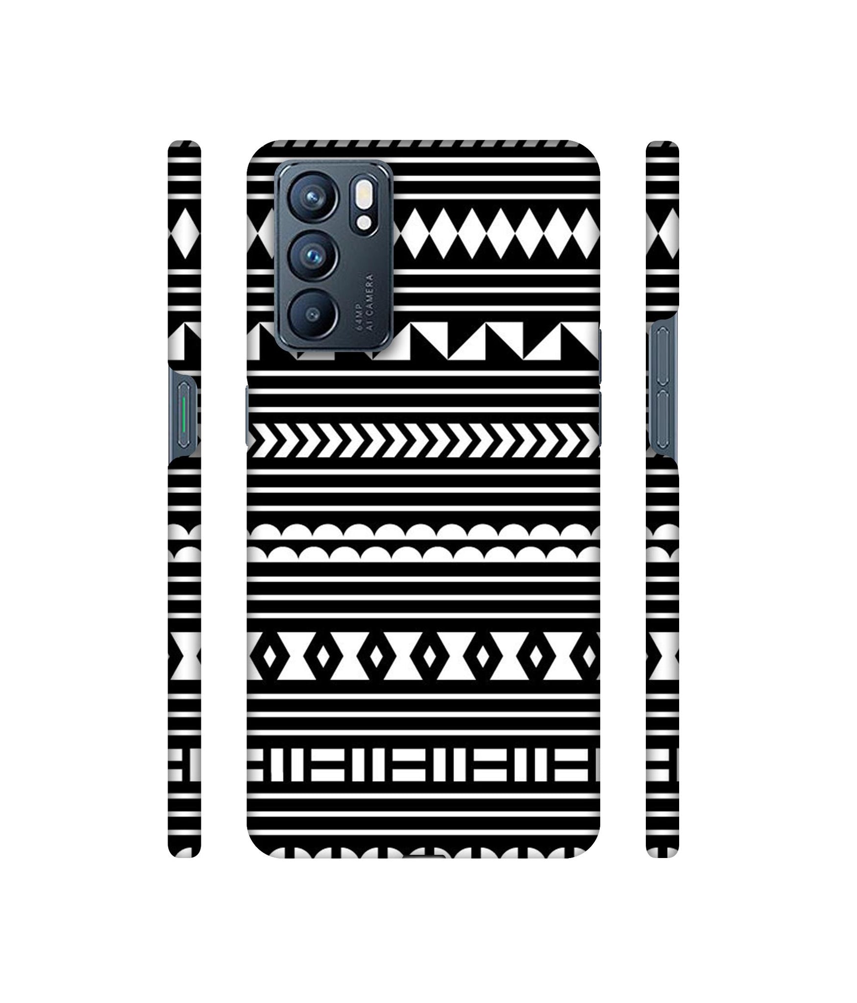 Black Pattern Designer Hard Back Cover for Oppo Reno6 5G