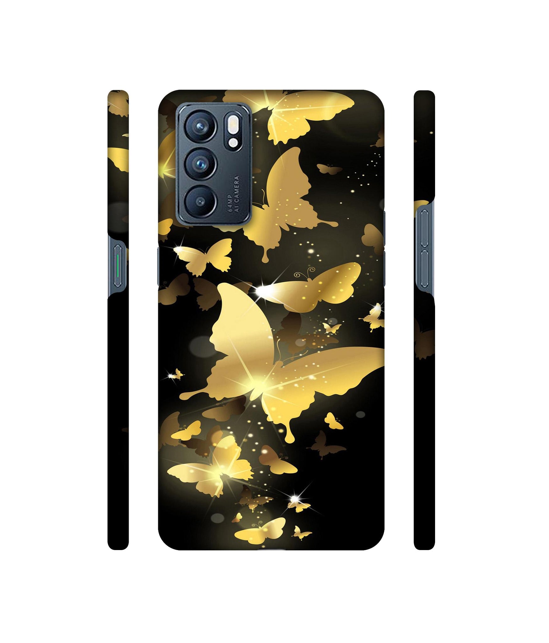 Golden Butterfly Pattern Designer Hard Back Cover for Oppo Reno6 5G