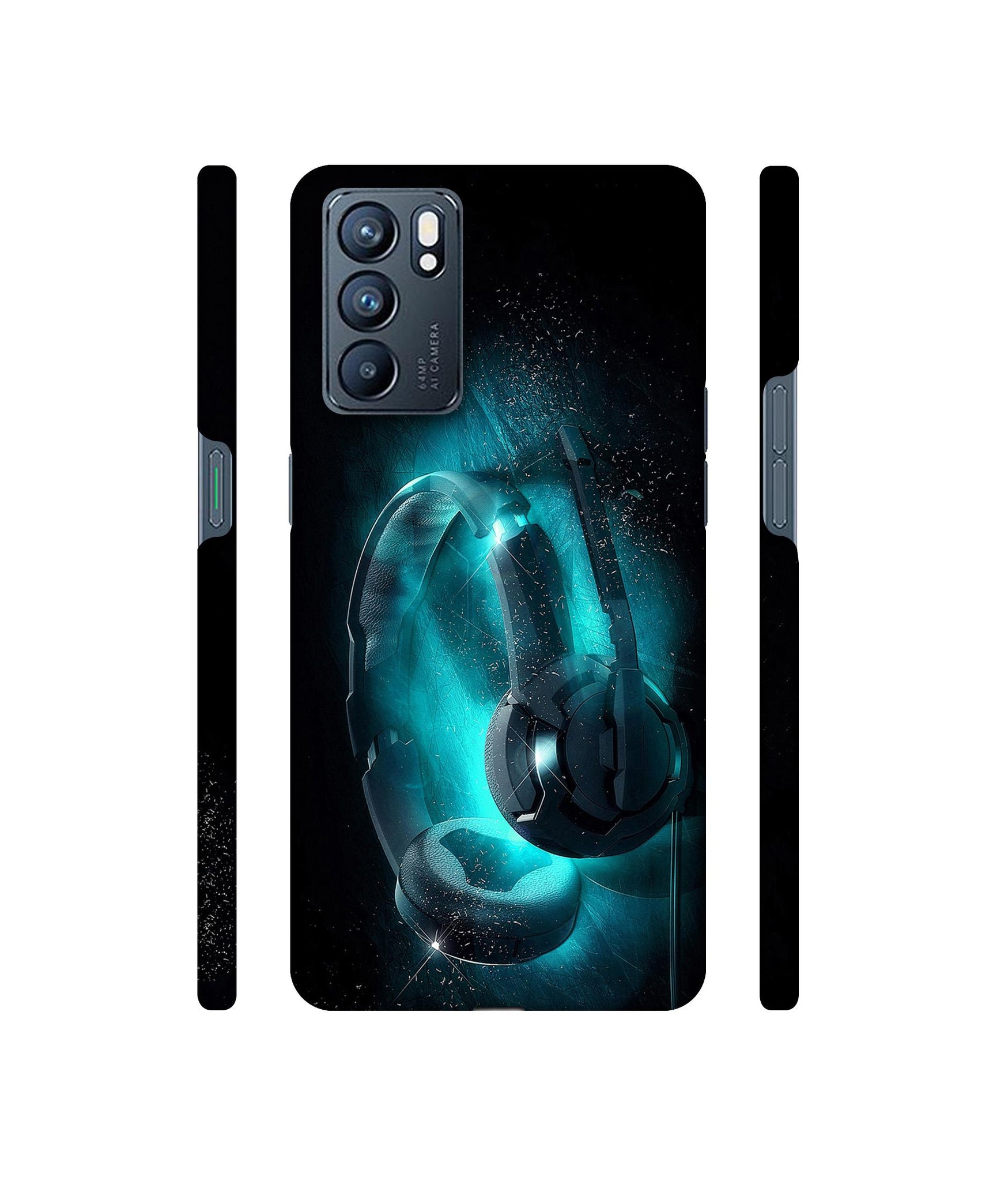 Cool Headphone Designer Hard Back Cover for Oppo Reno6 5G