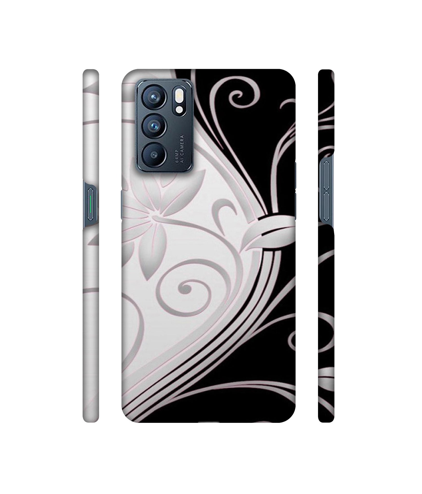 Black And White Flower Designer Hard Back Cover for Oppo Reno6 5G