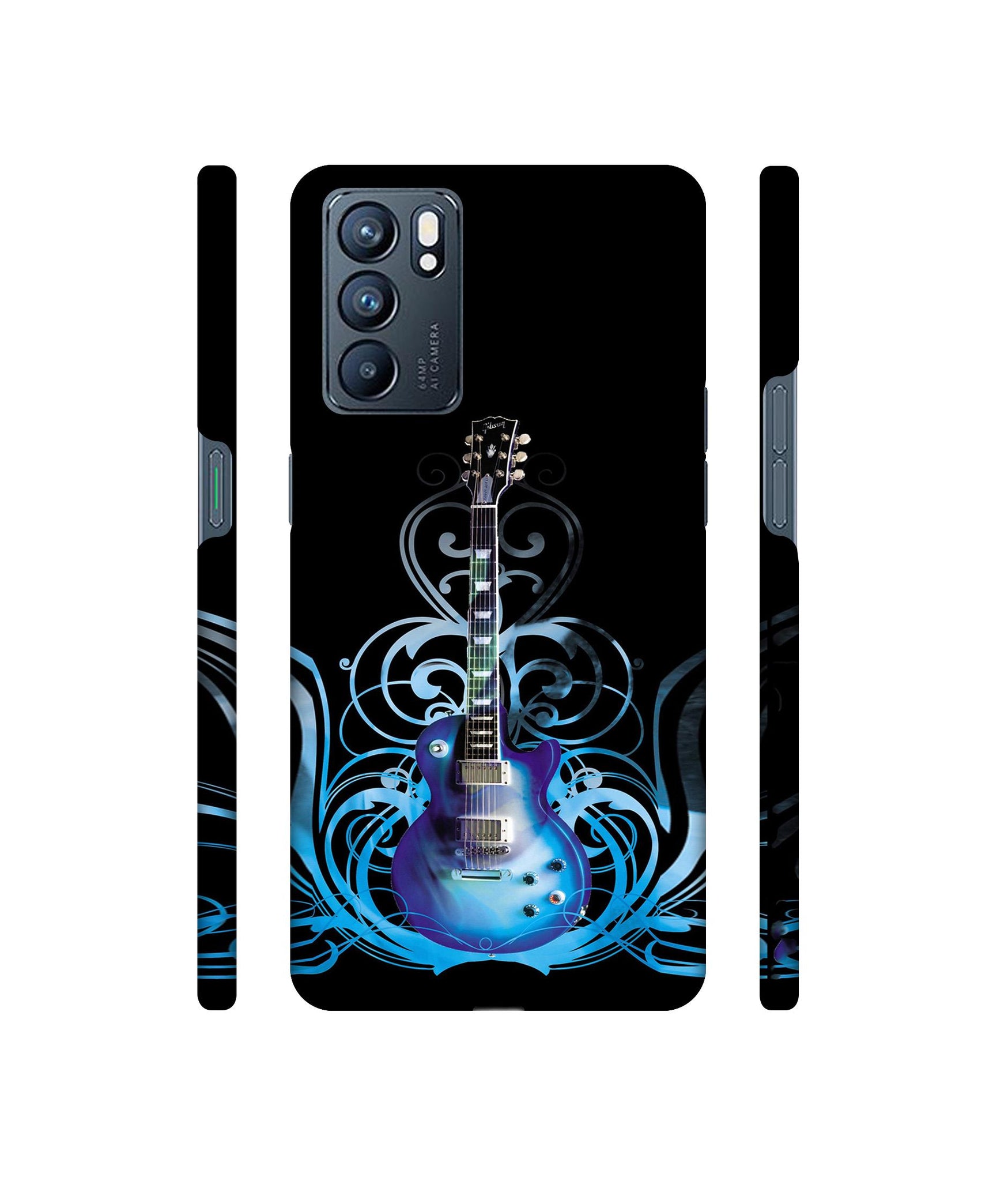 Guitar In Blue Pattern Designer Hard Back Cover for Oppo Reno6 5G
