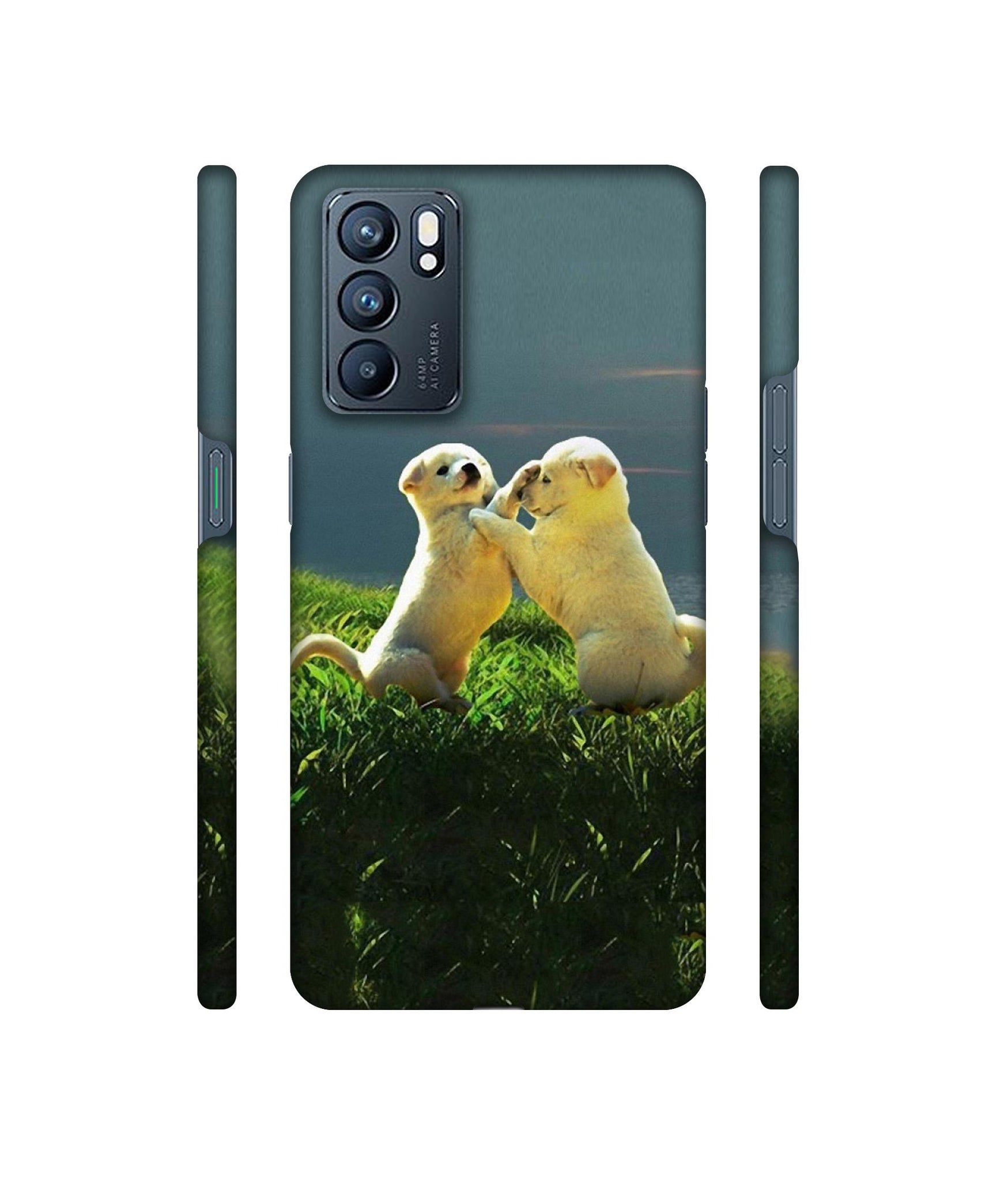 Puppy Couple Sunset Designer Hard Back Cover for Oppo Reno6 5G