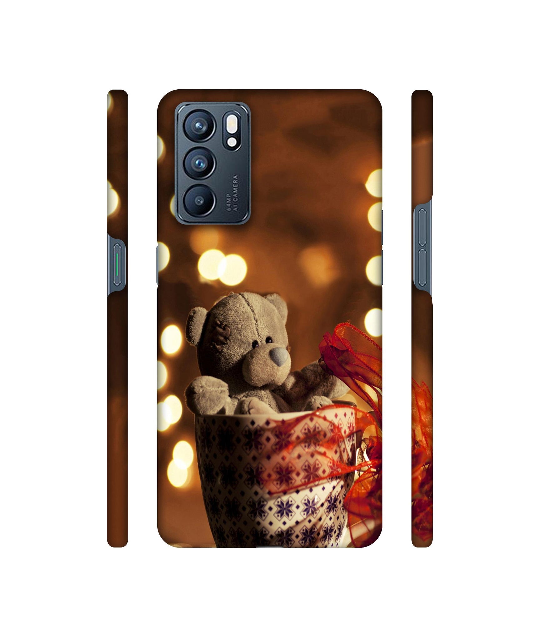 Teddy In Cup Designer Hard Back Cover for Oppo Reno6 5G