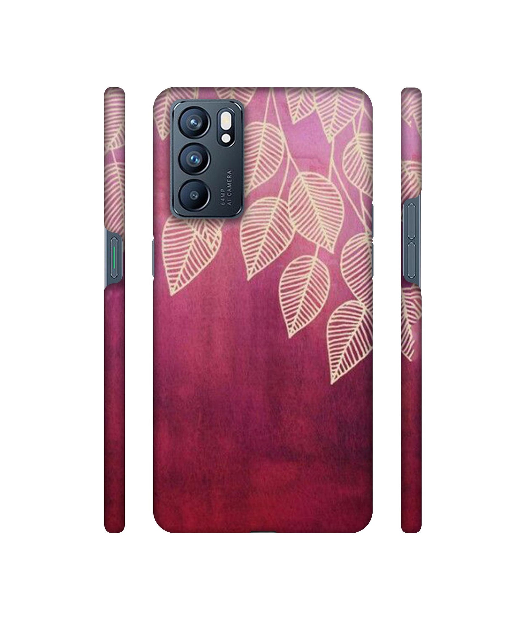 Leaf Pattern Designer Hard Back Cover for Oppo Reno6 5G