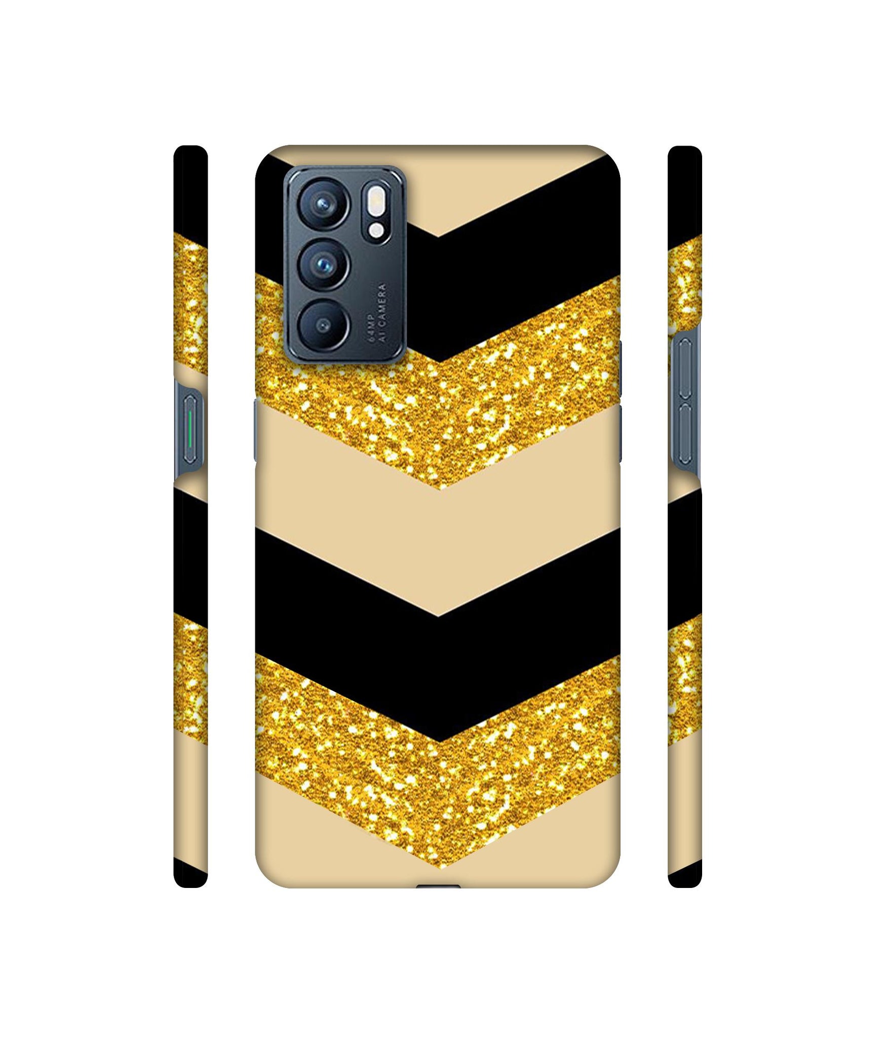 Black & Gold Designer Hard Back Cover for Oppo Reno6 5G