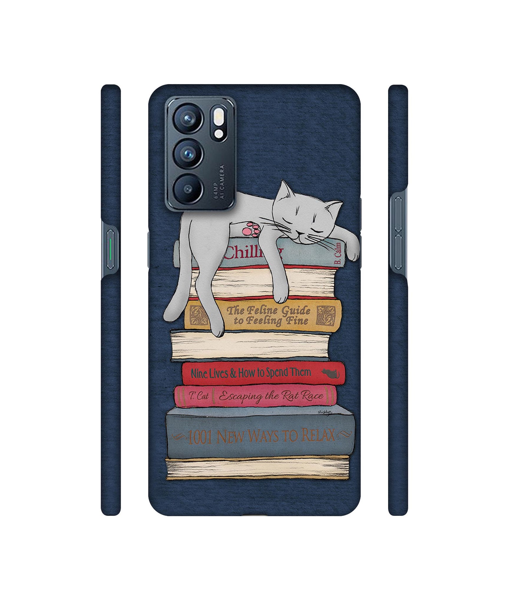 Cat Sleeping On The Books Designer Hard Back Cover for Oppo Reno6 5G