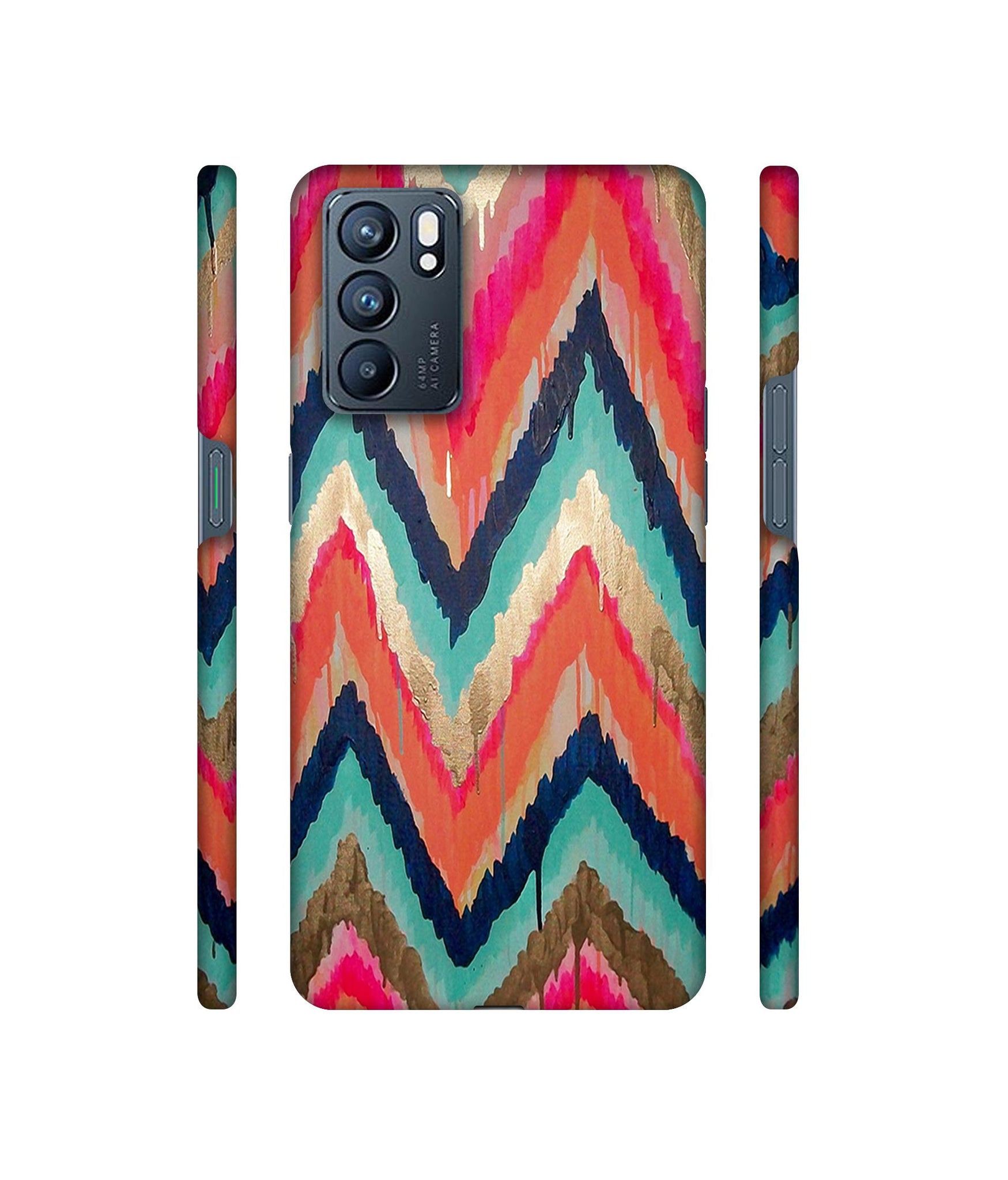 Colorful Zig-Zag Lines Art Designer Hard Back Cover for Oppo Reno6 5G