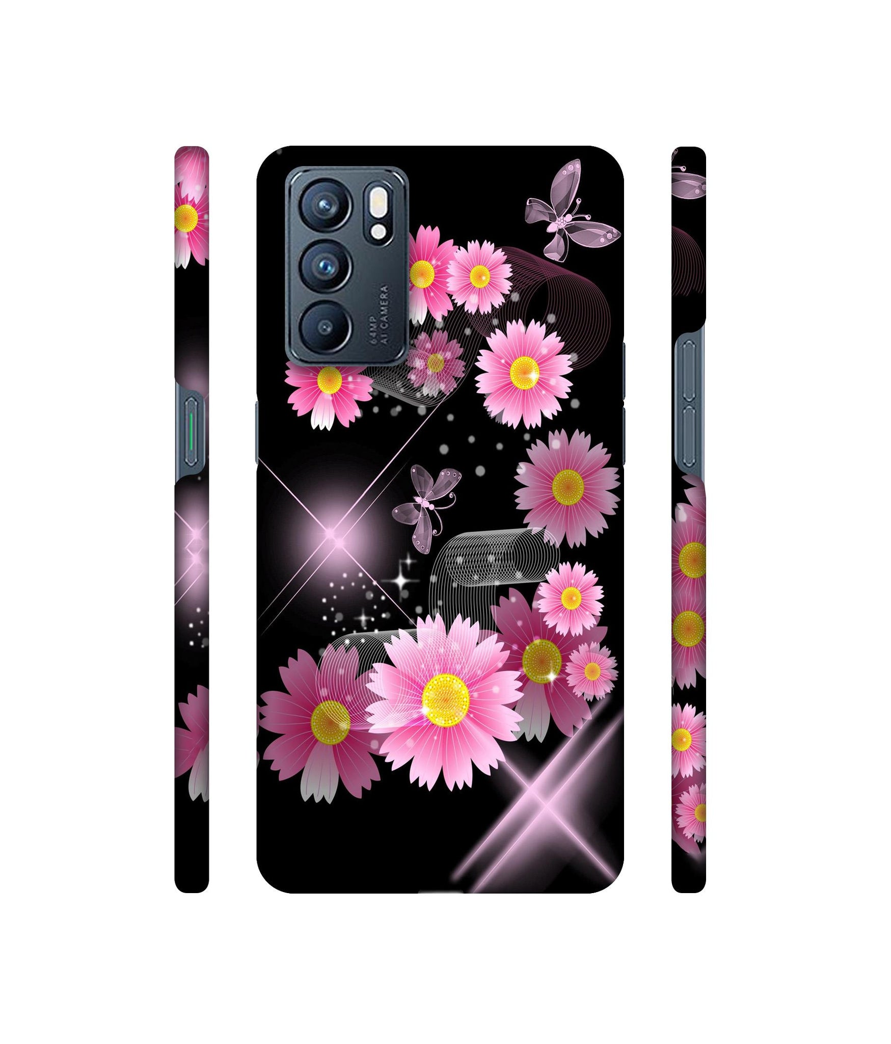 Pink Flower Designer Hard Back Cover for Oppo Reno6 5G