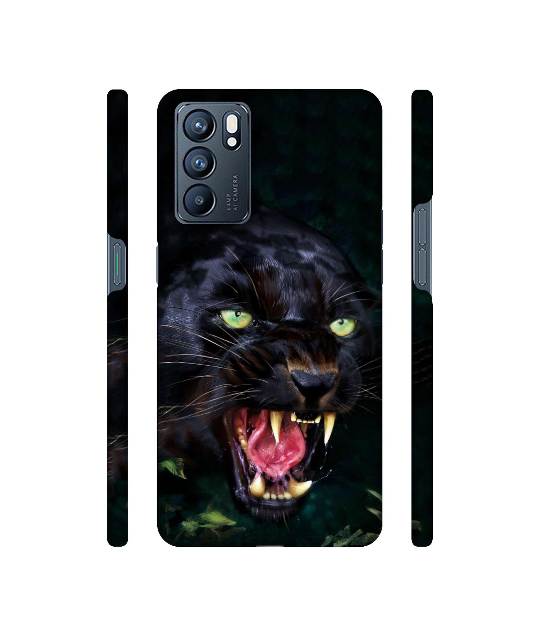 Angry Black Tiger Face Designer Hard Back Cover for Oppo Reno6 5G
