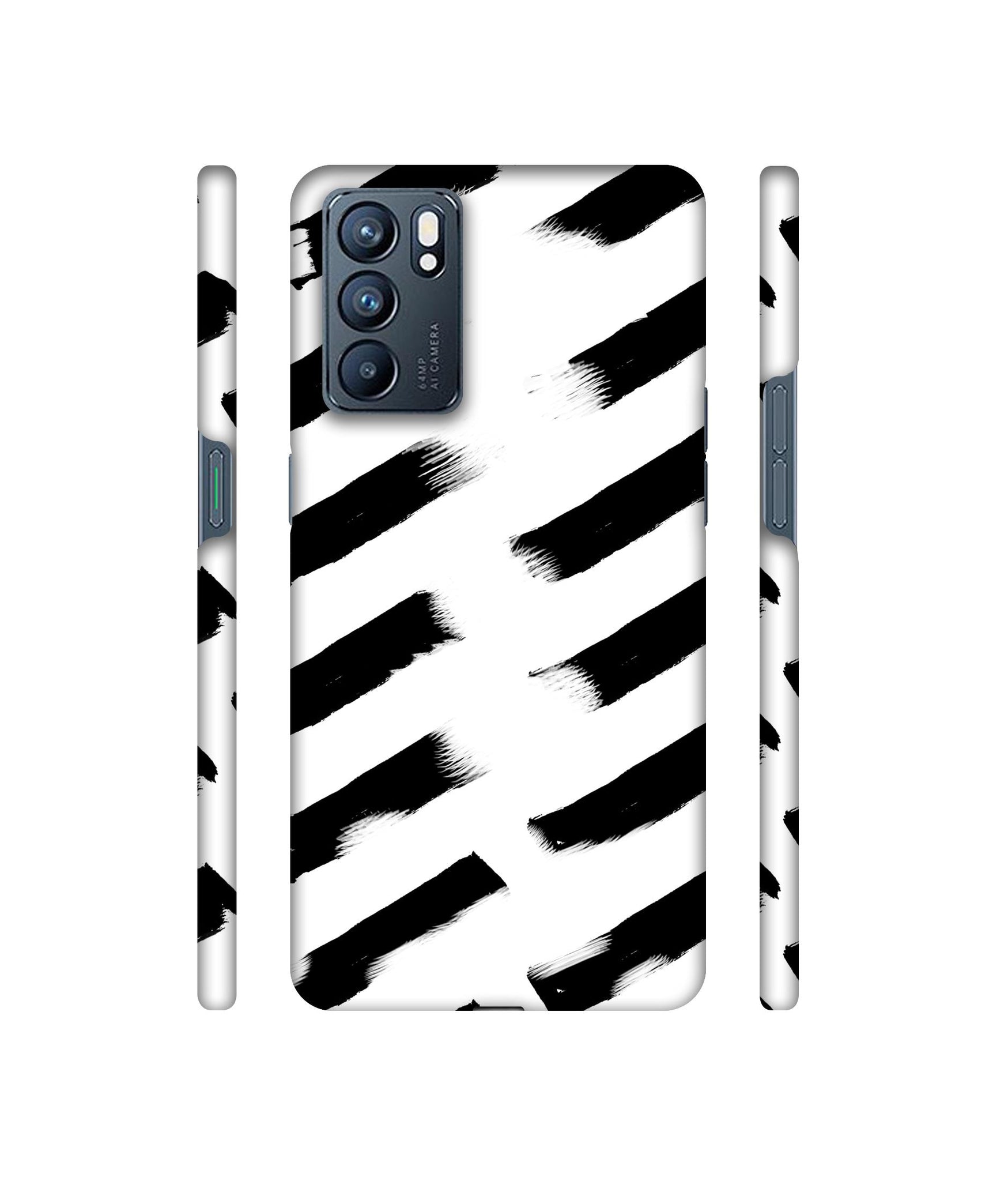 Black & White Rectangle Designer Hard Back Cover for Oppo Reno6 5G