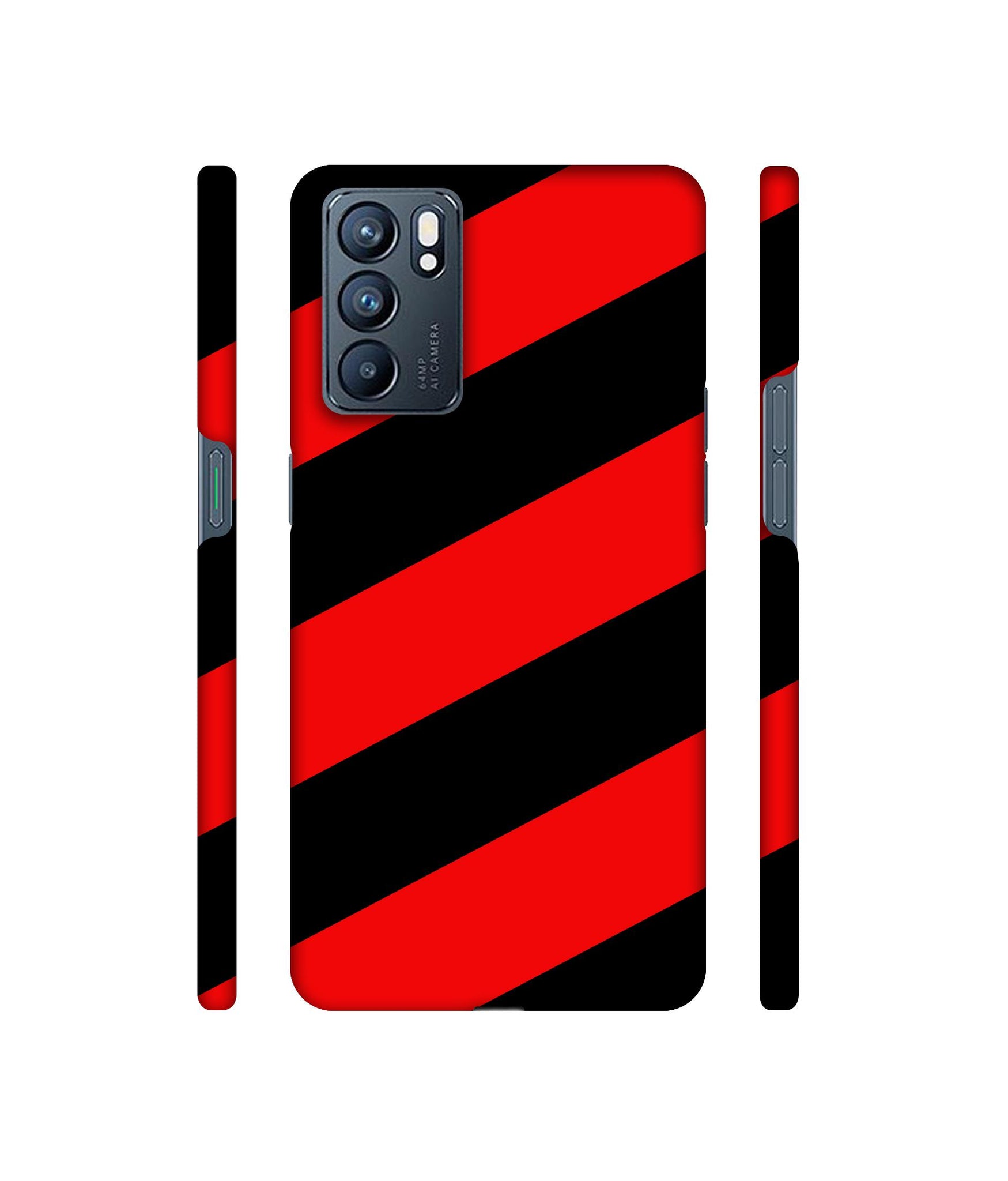 Red and Black Line Designer Hard Back Cover for Oppo Reno6 5G