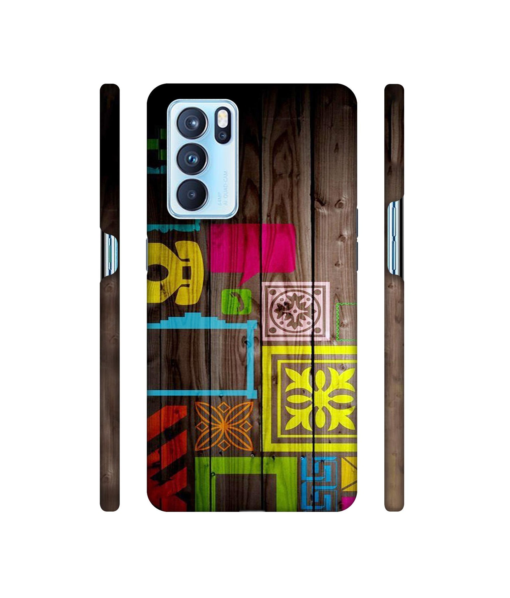 Stamps on Wooden Texture Designer Hard Back Cover for Oppo Reno6 Pro 5G