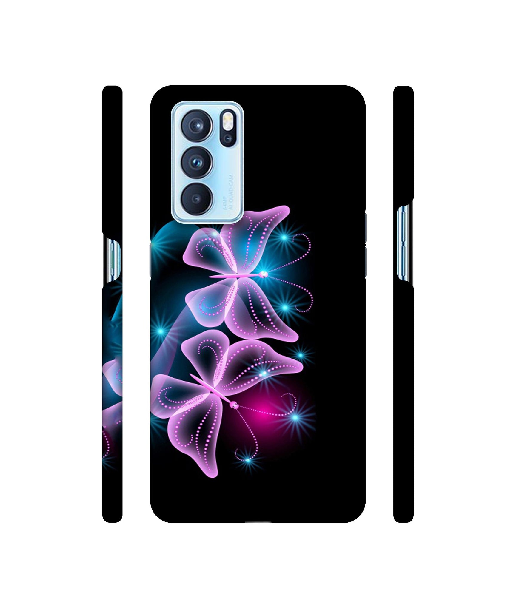 Butterflies Neon Light Designer Hard Back Cover for Oppo Reno6 Pro 5G