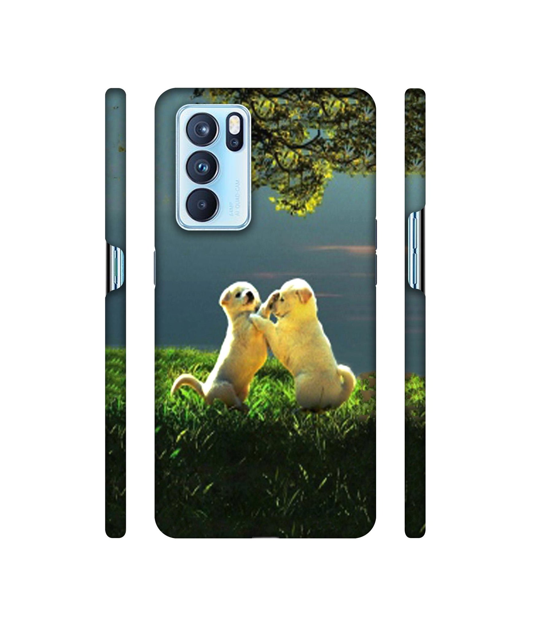 Puppy Couple Play Kids Nature Designer Hard Back Cover for Oppo Reno6 Pro 5G