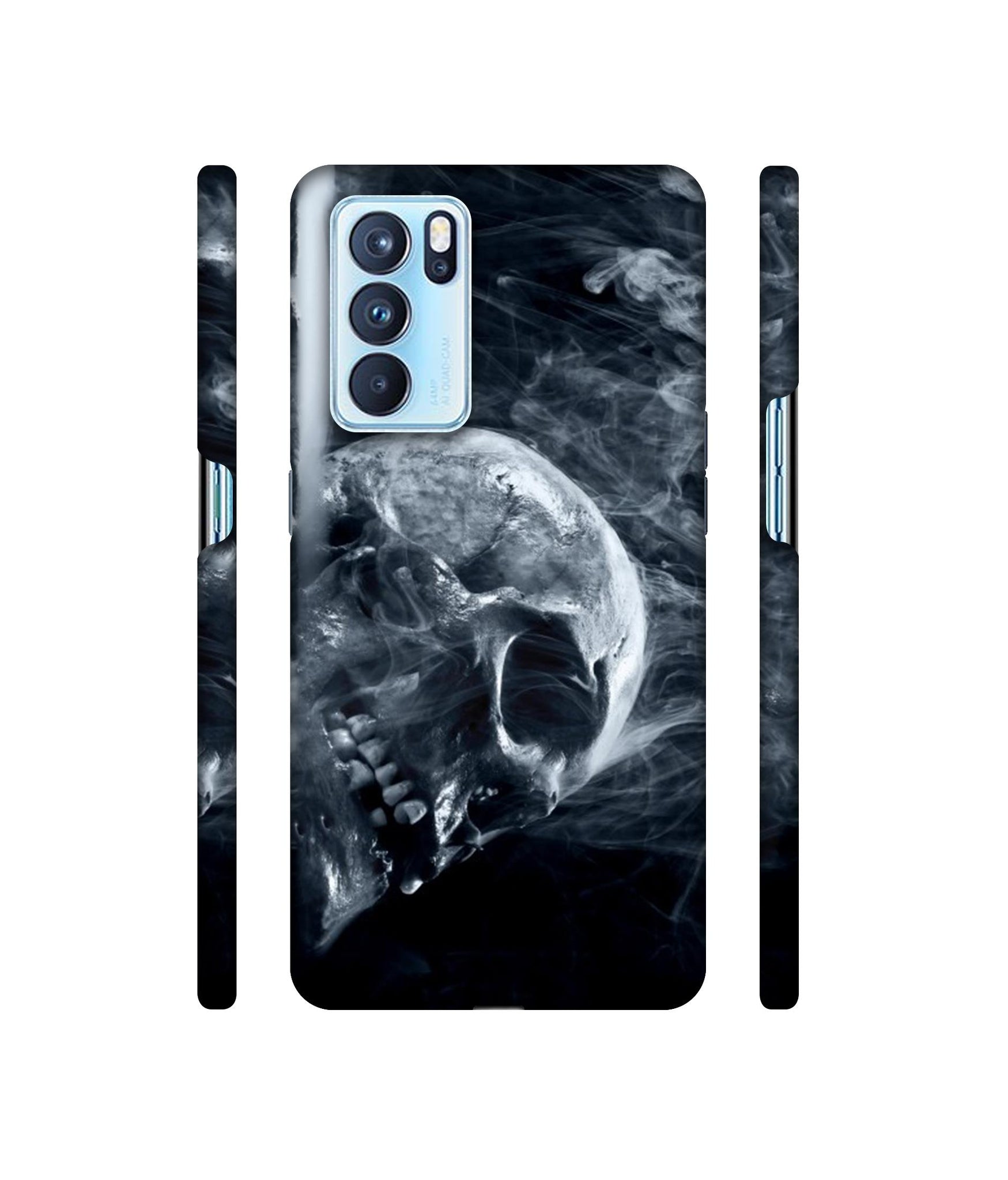 Skull Smoke Blue Scary Death Designer Hard Back Cover for Oppo Reno6 Pro 5G