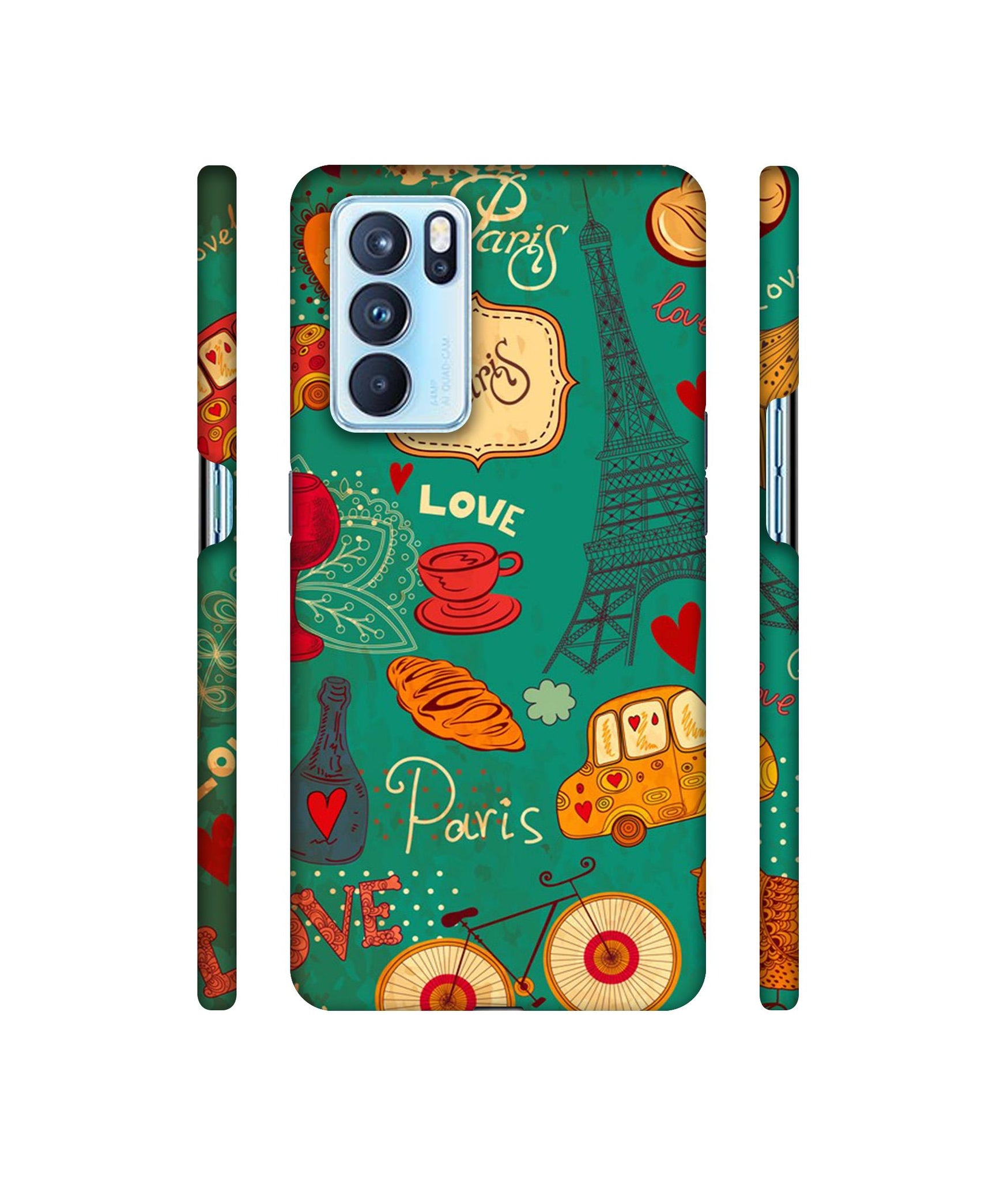 Paris Love Print Designer Hard Back Cover for Oppo Reno6 Pro 5G