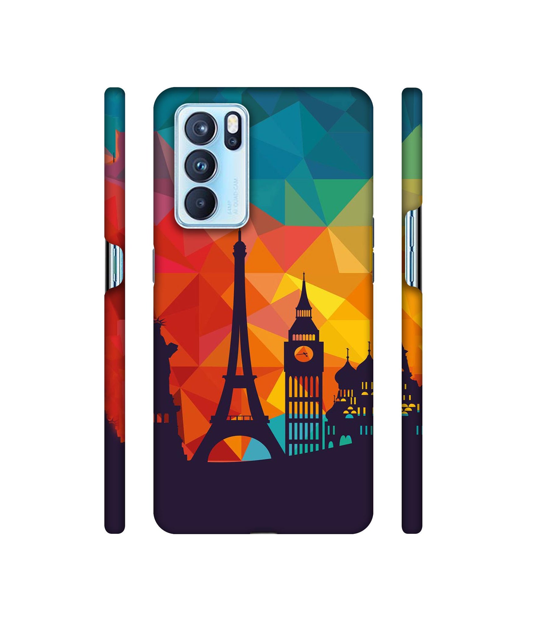 Colored Paris Designer Hard Back Cover for Oppo Reno6 Pro 5G