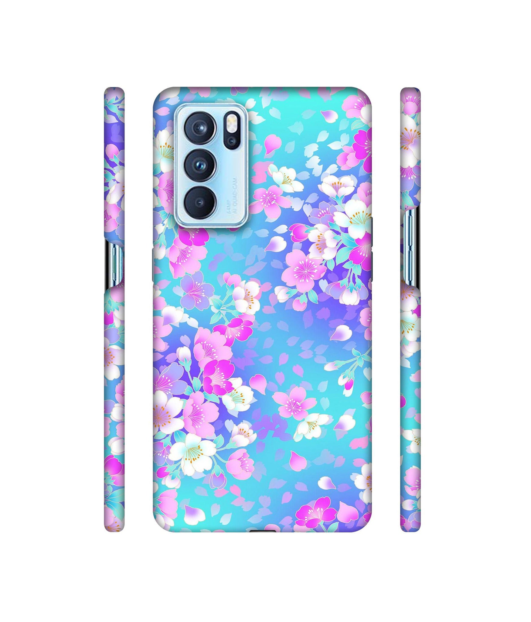 Floral Blue Pattern Designer Hard Back Cover for Oppo Reno6 Pro 5G