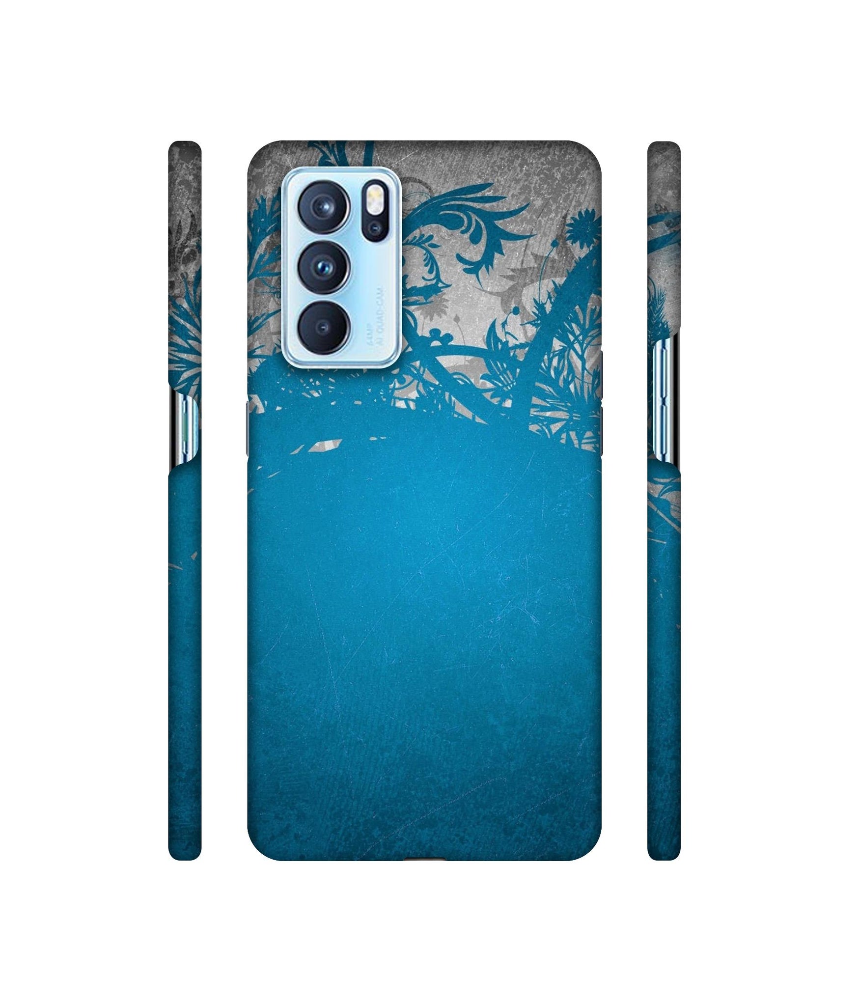 Blue Floral Pattern Designer Hard Back Cover for Oppo Reno6 Pro 5G