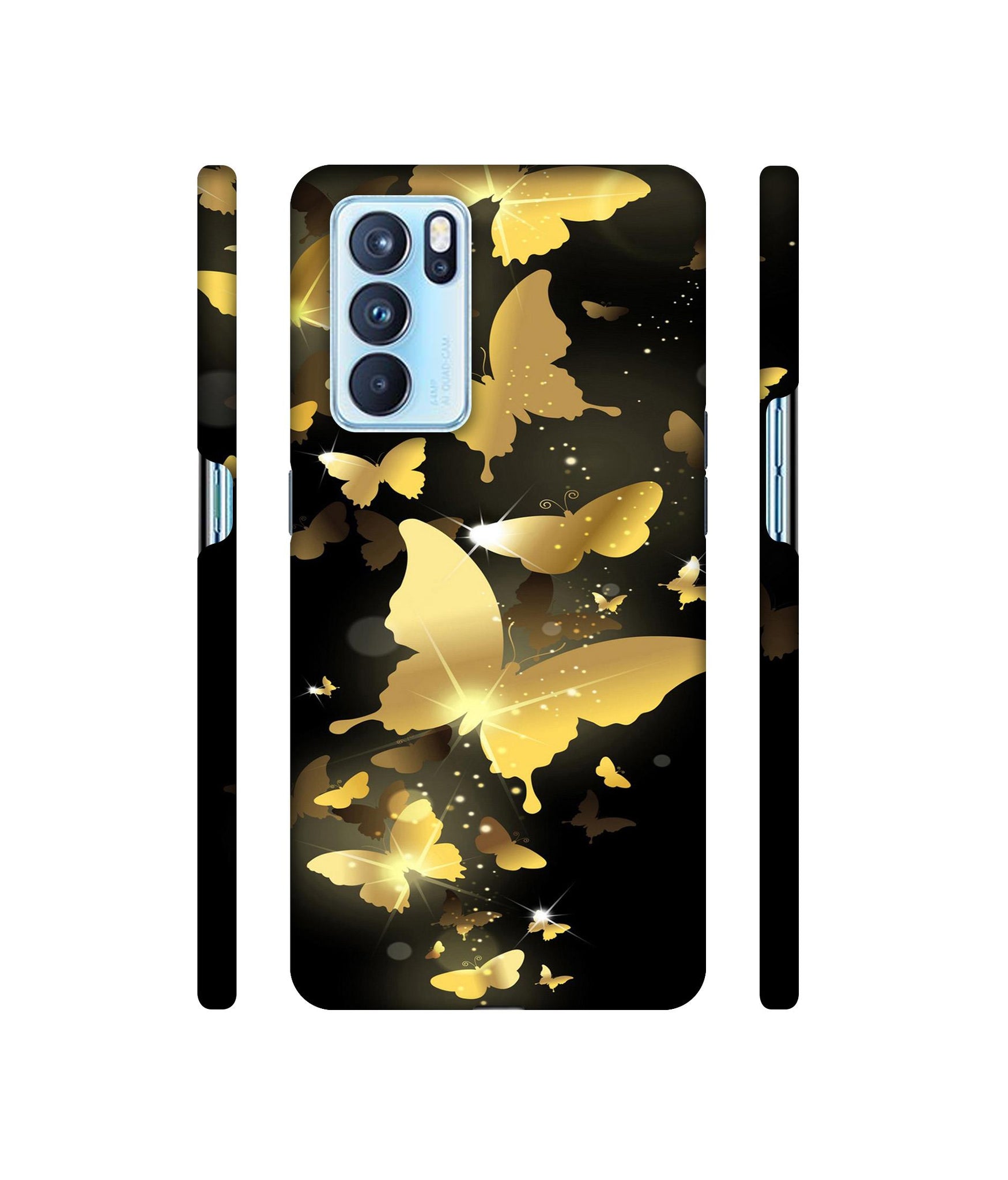 Golden Butterfly Pattern Designer Hard Back Cover for Oppo Reno6 Pro 5G