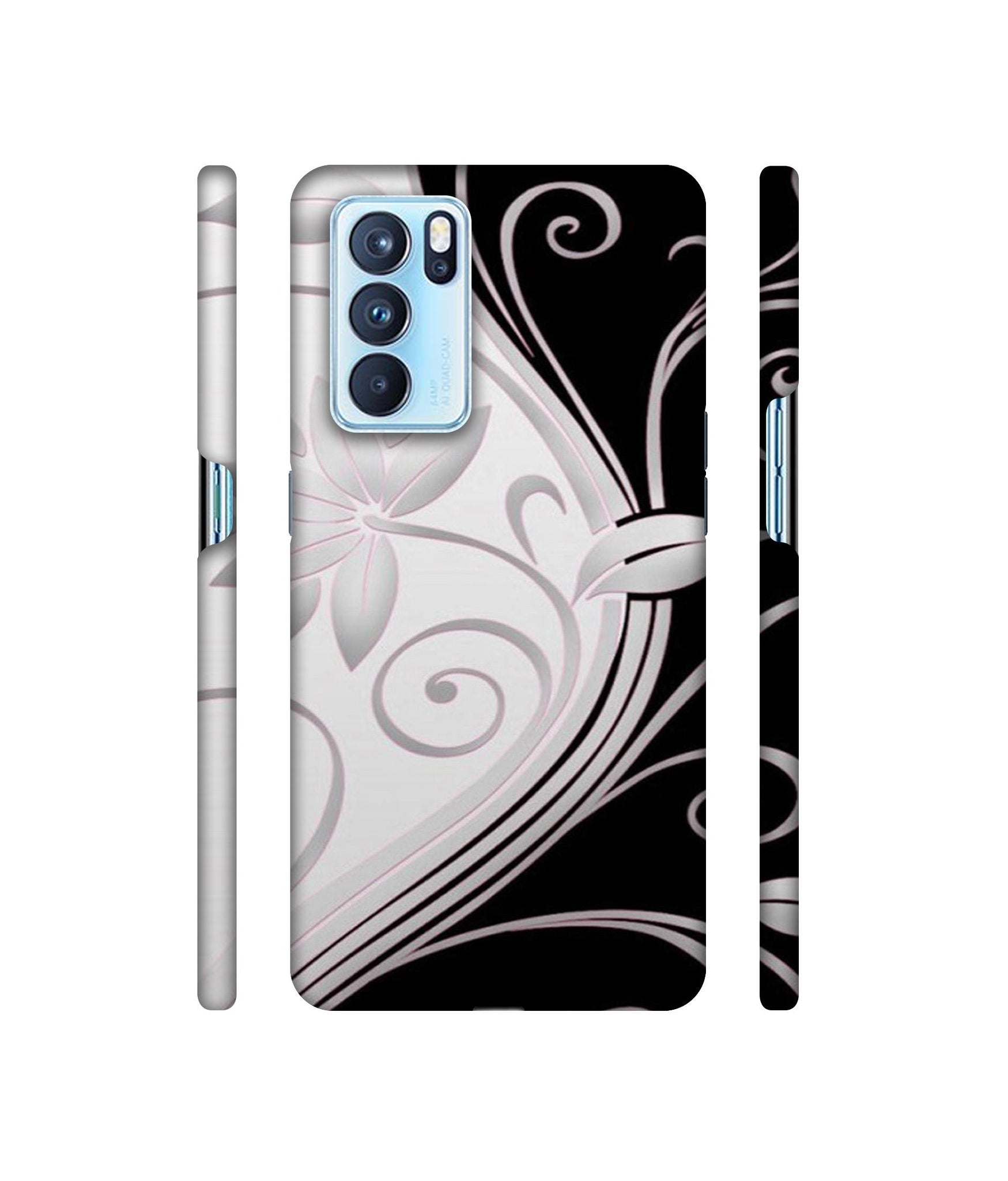 Black And White Flower Designer Hard Back Cover for Oppo Reno6 Pro 5G