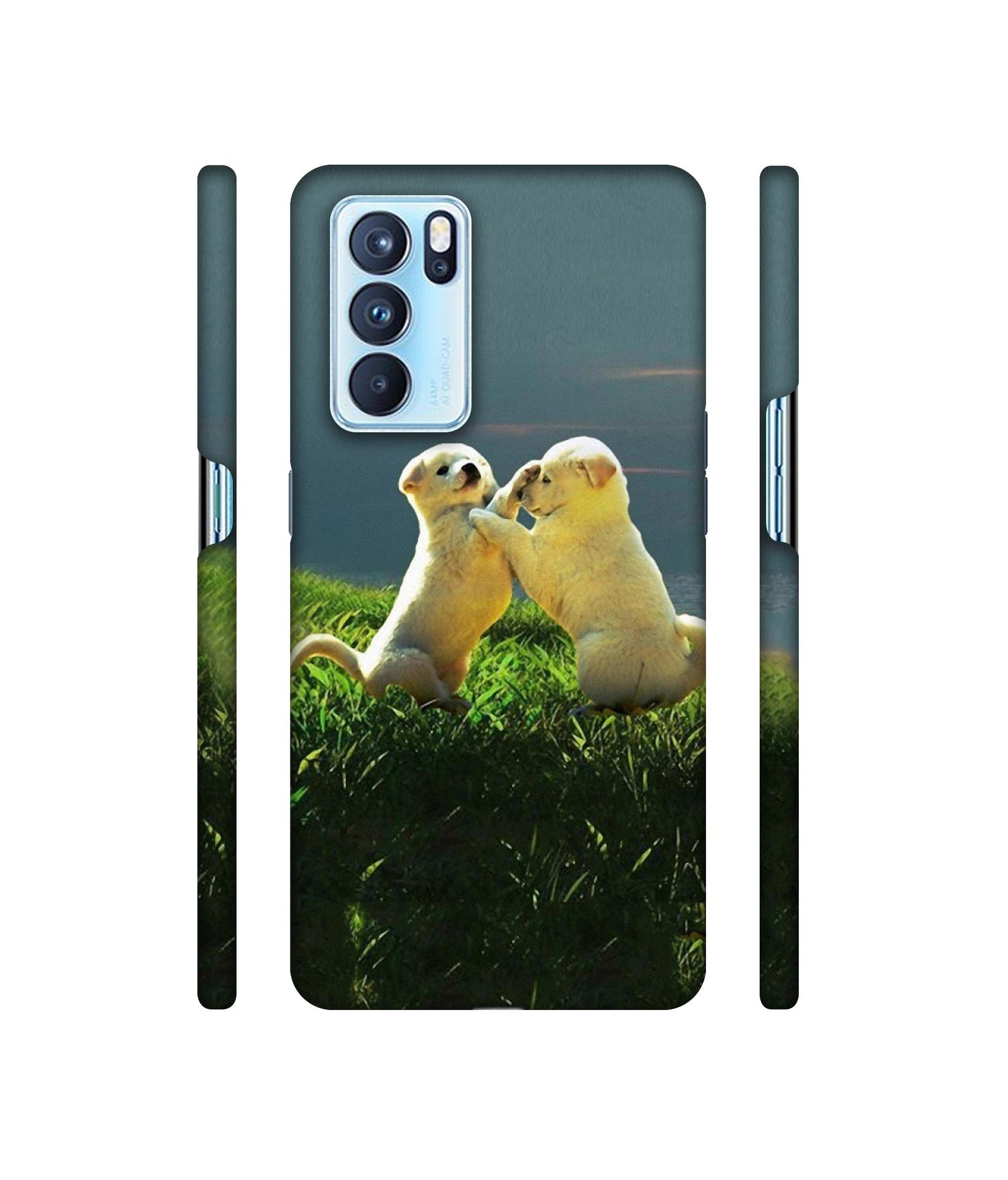 Puppy Couple Sunset Designer Hard Back Cover for Oppo Reno6 Pro 5G