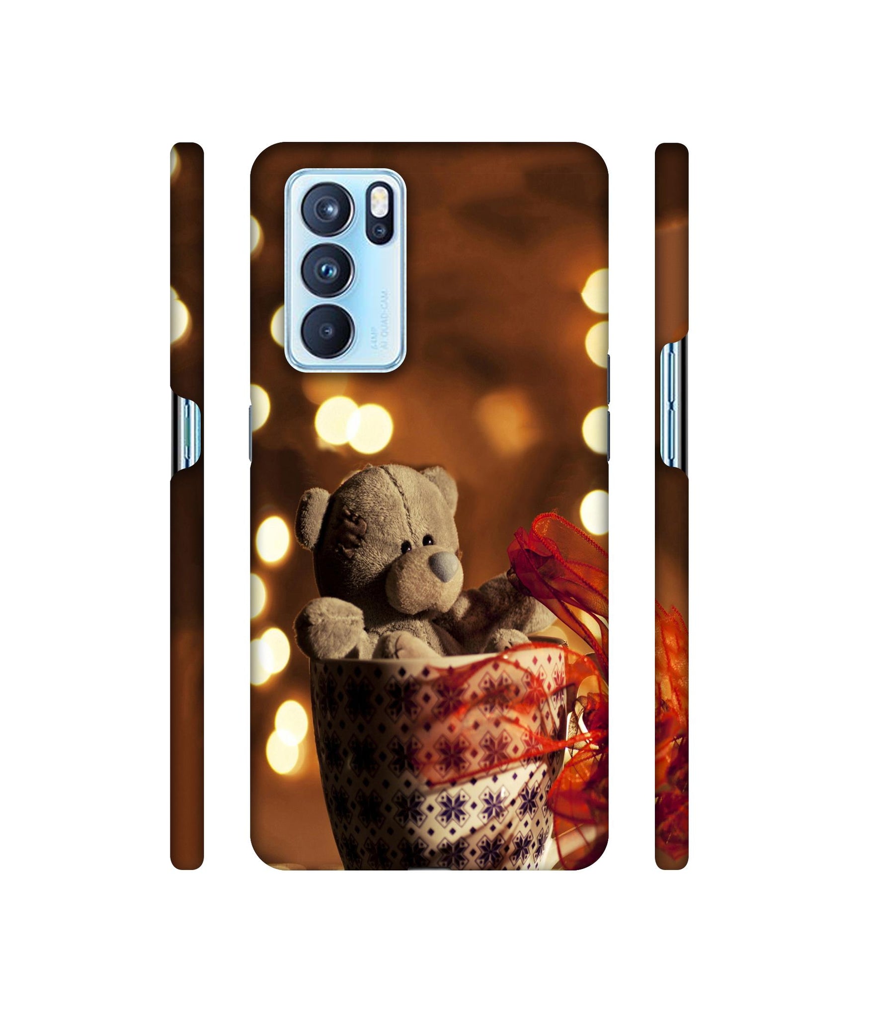 Teddy In Cup Designer Hard Back Cover for Oppo Reno6 Pro 5G