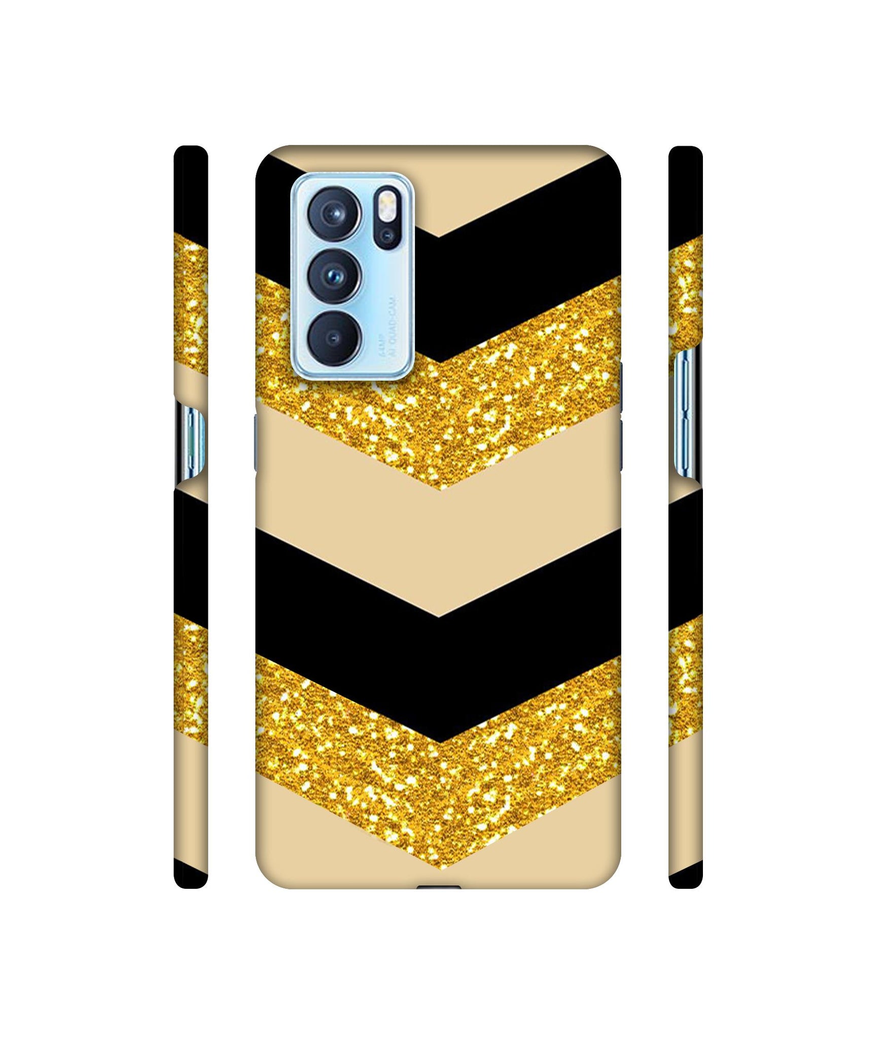 Black & Gold Designer Hard Back Cover for Oppo Reno6 Pro 5G