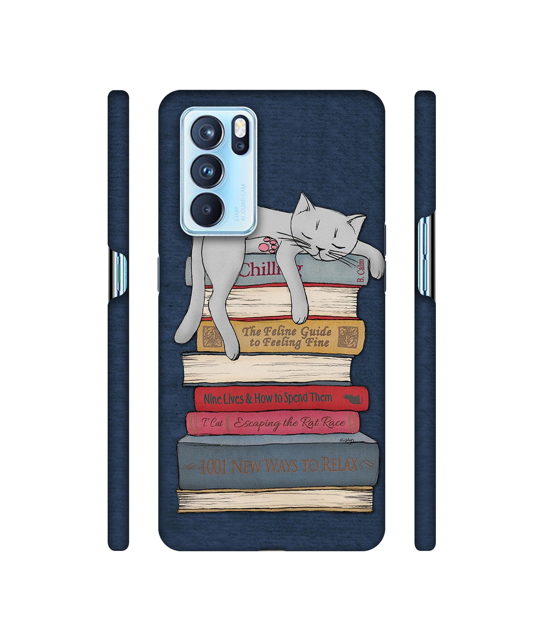 Cat Sleeping On The Books Designer Hard Back Cover for Oppo Reno6 Pro 5G