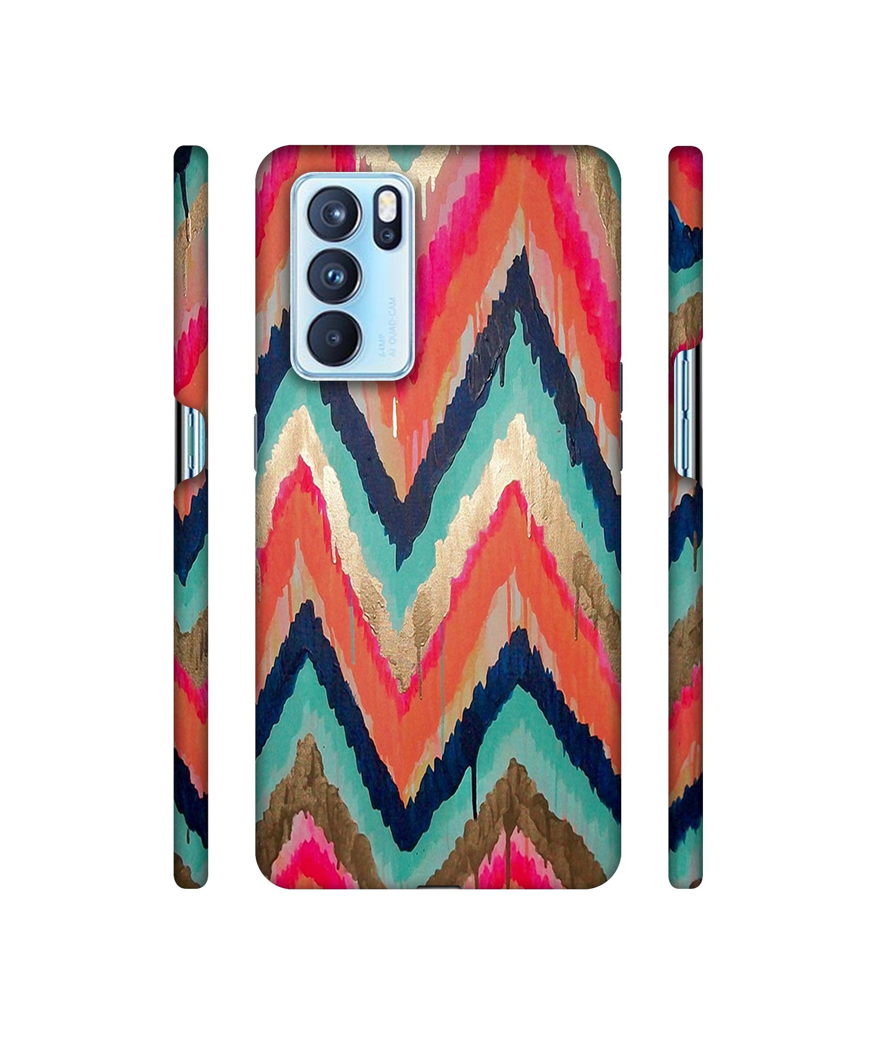 Colorful Zig-Zag Lines Art Designer Hard Back Cover for Oppo Reno6 Pro 5G