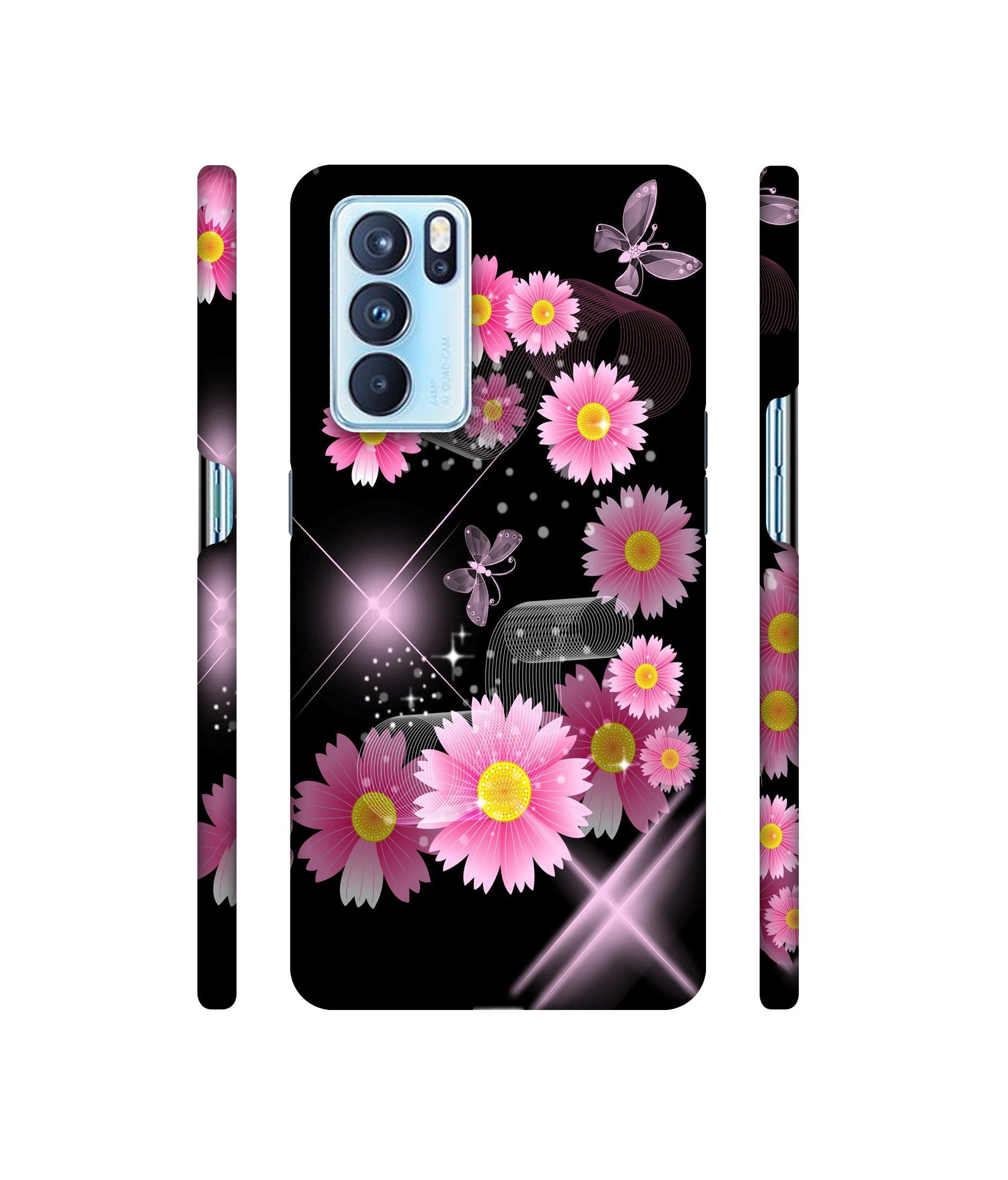 Pink Flower Designer Hard Back Cover for Oppo Reno6 Pro 5G